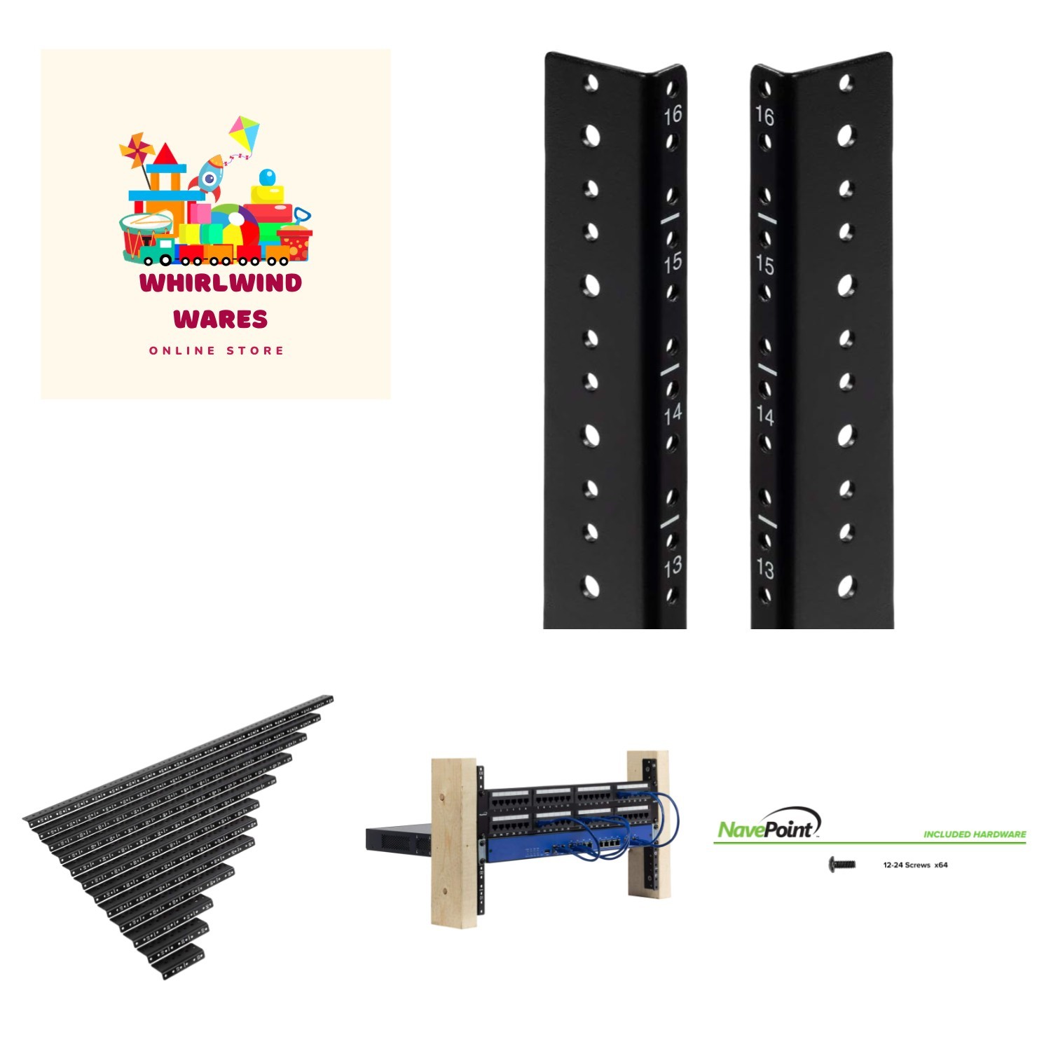 16U Vertical Rack Rail Pair DIY Kit with Hardware, Black