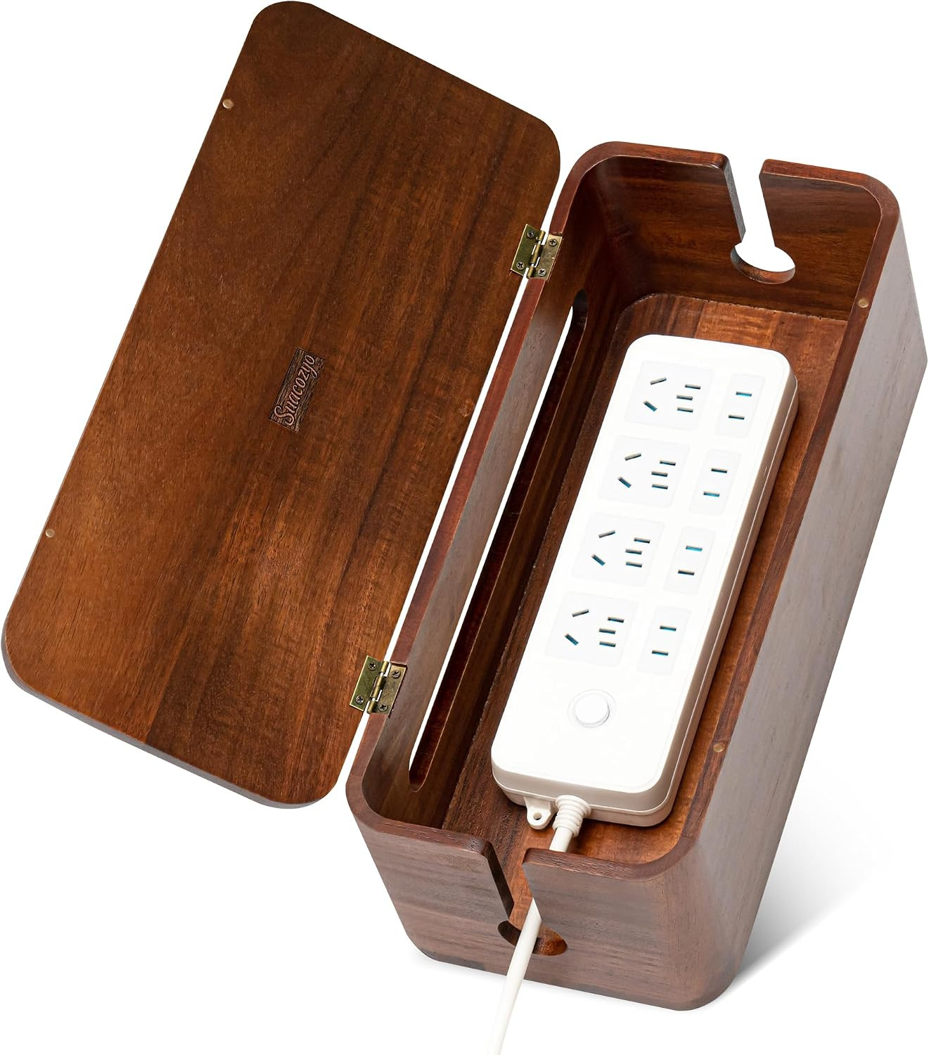 Large Acacia Wood Cable Management Box - Cord Hider&Organizer for TV Wires
