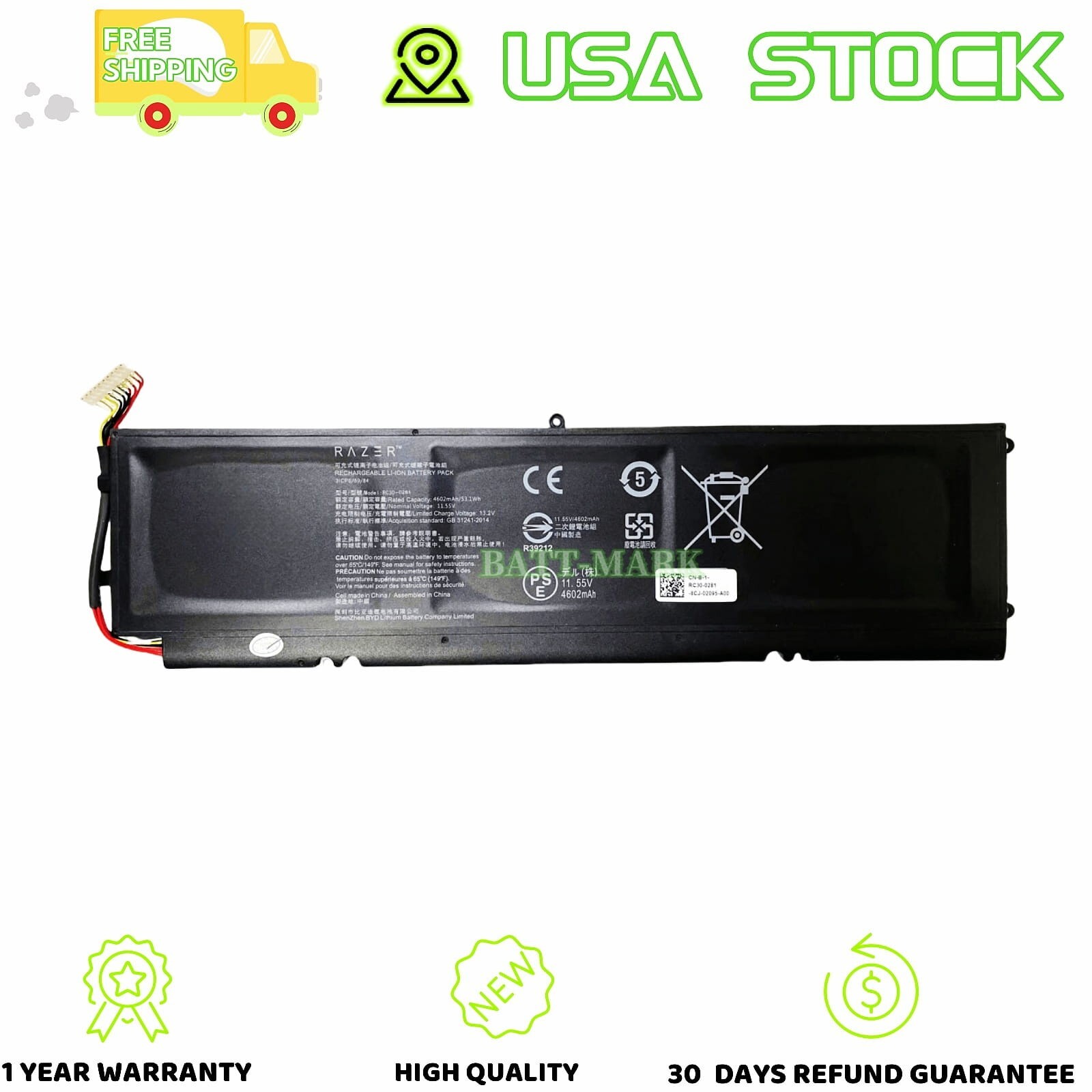 53.1Wh  RC30-0281 ORIGINAL Battery for Razer Blade Stealth 13 2018 RZ09-02810E71
