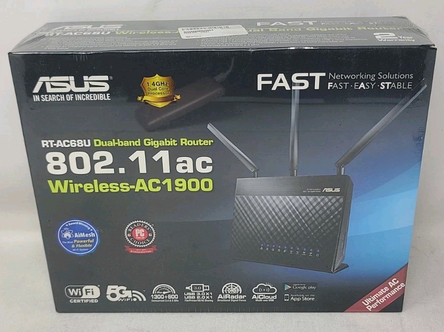 Asus RT-AC68U Wi-Fi 802.11ac Ethernet Wireless Router AC-1900. New-Sealed