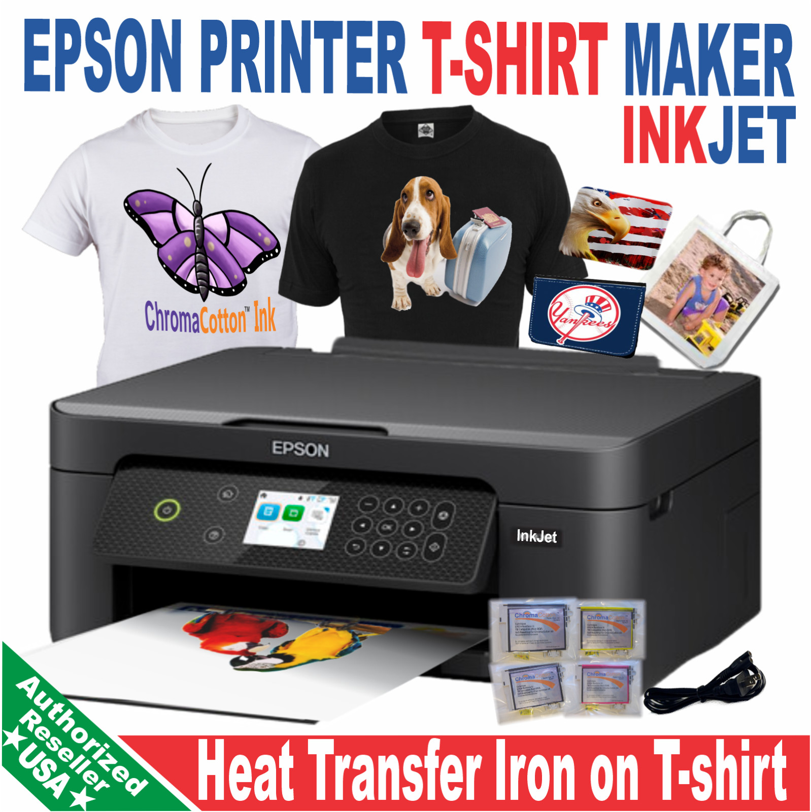 Epson Printer Iron-On Heat Transfer Paper Print T-Shirt Maker Starter Bundle