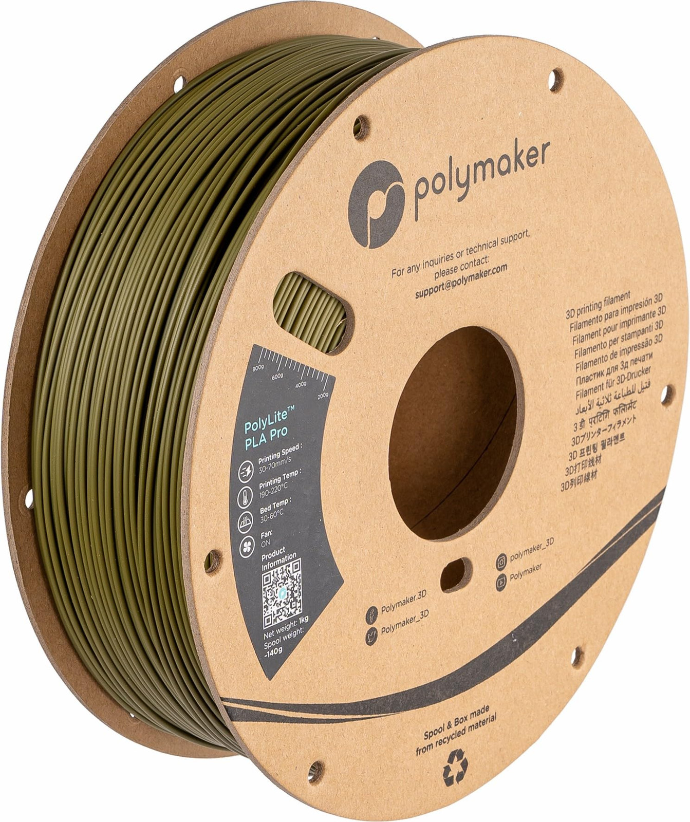 Polymaker PLA PRO Filament 1.75mm Army Green, Powerful PLA Filament 1.75mm 3D...