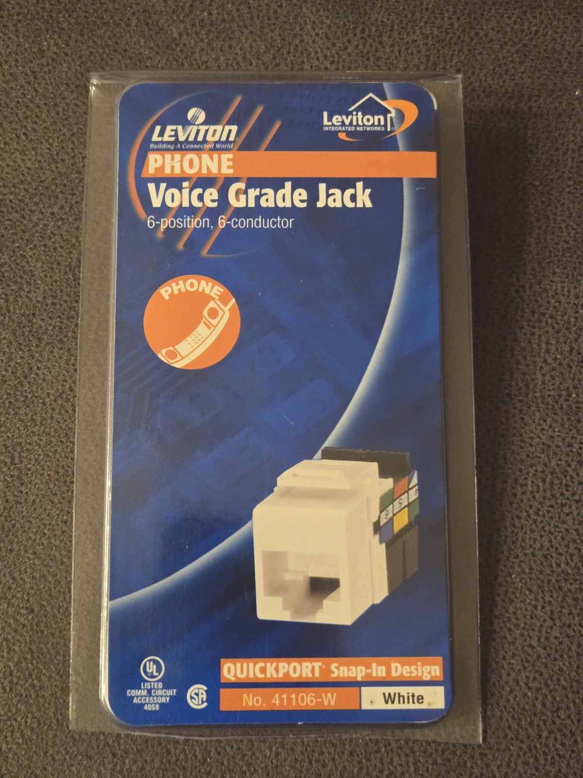 Leviton R04-41106-W Phone Grade Jack - 6 Position Snap In Design White 