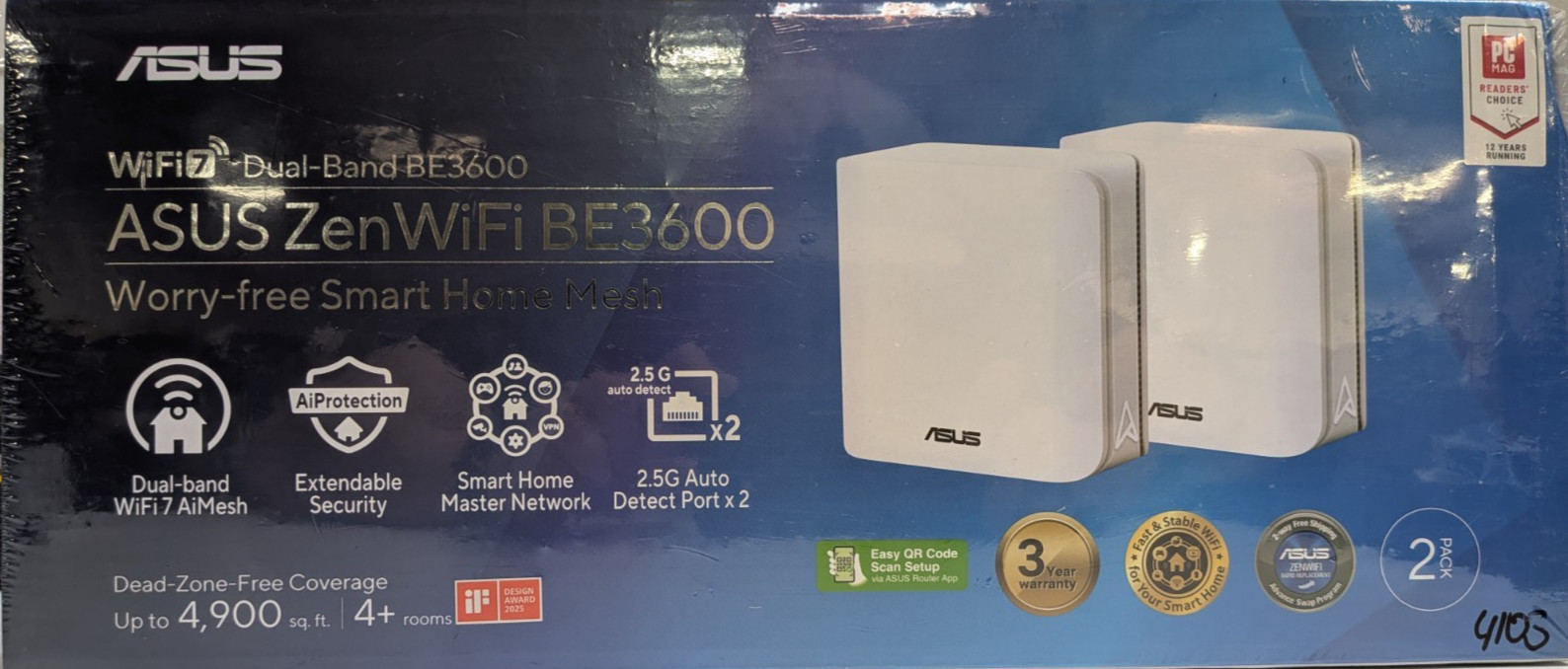 ASUS ZenWiFi BE3600 WiFi 7 Dual-Band Mesh System 2-Pack 4900 Sq Ft New & Sealed 