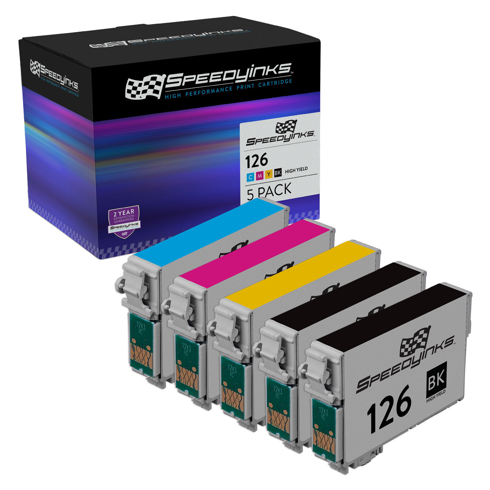 SPEEDYINKS 5PK Replacement for Epson 126 T126 High Yield Ink Cartridge Set