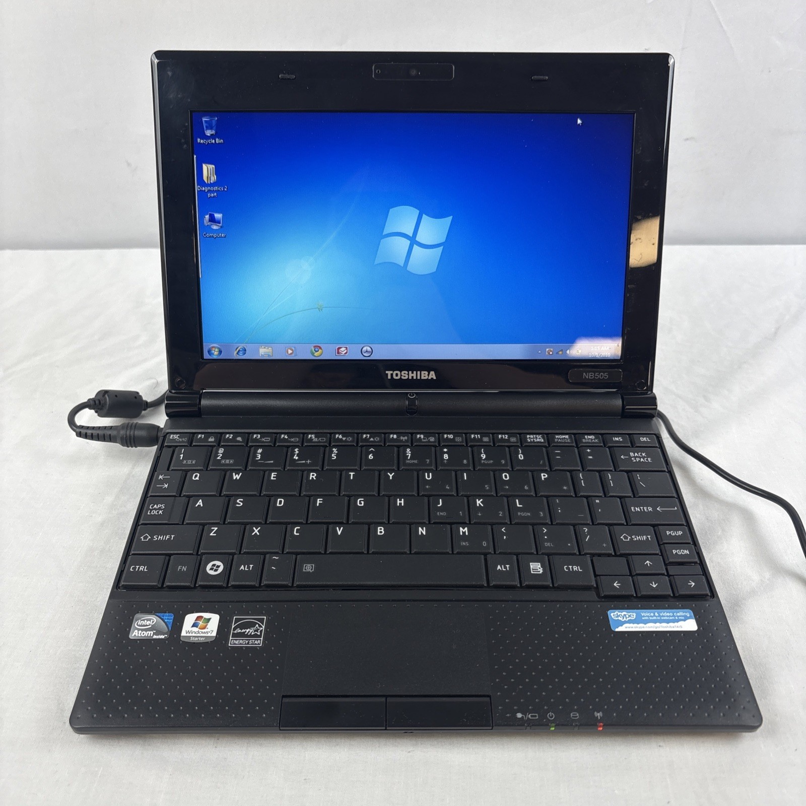 Toshiba NB505 Intel Atom N455 1GB Ram 64.8 HDD Windows 7 Blue w/ Charger