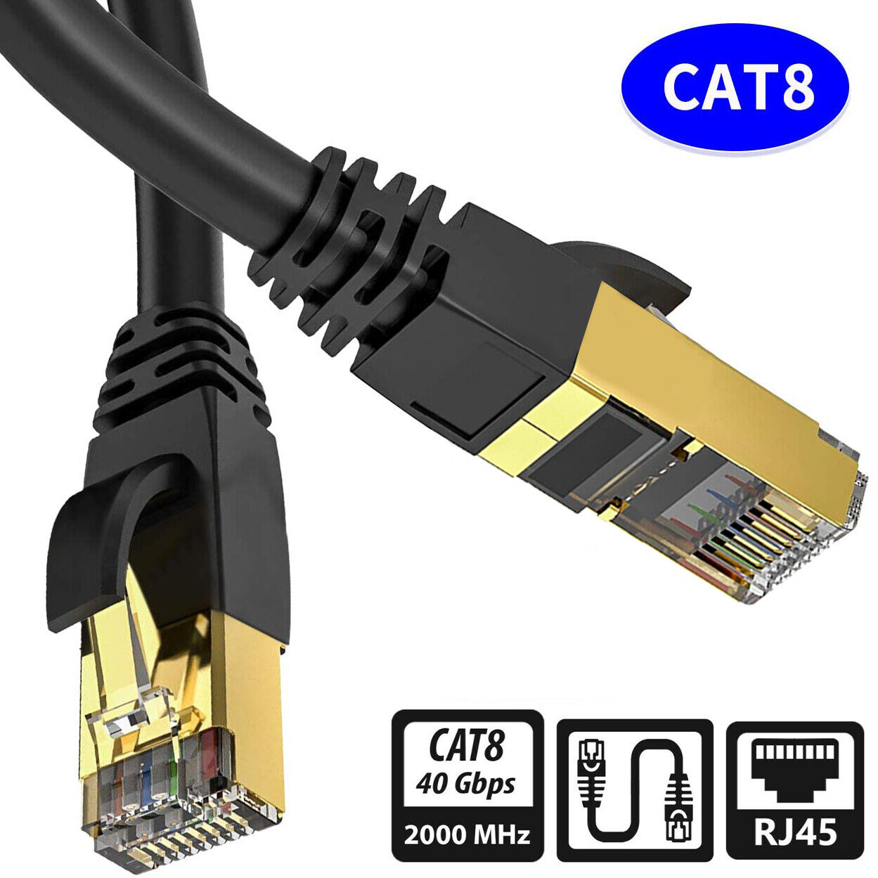 Professional LAN Cord Shielded Cat 8 Ethernet Cable 6ft 10ft 15ft 30ft 50ft Lot