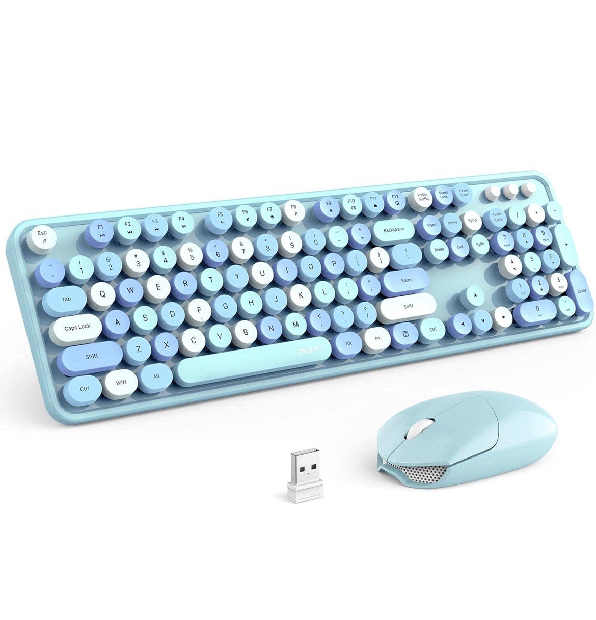 Wireless Keyboard and Mouse Combo Retro Keyboard with Round Keycaps 2.4GHz Dr...