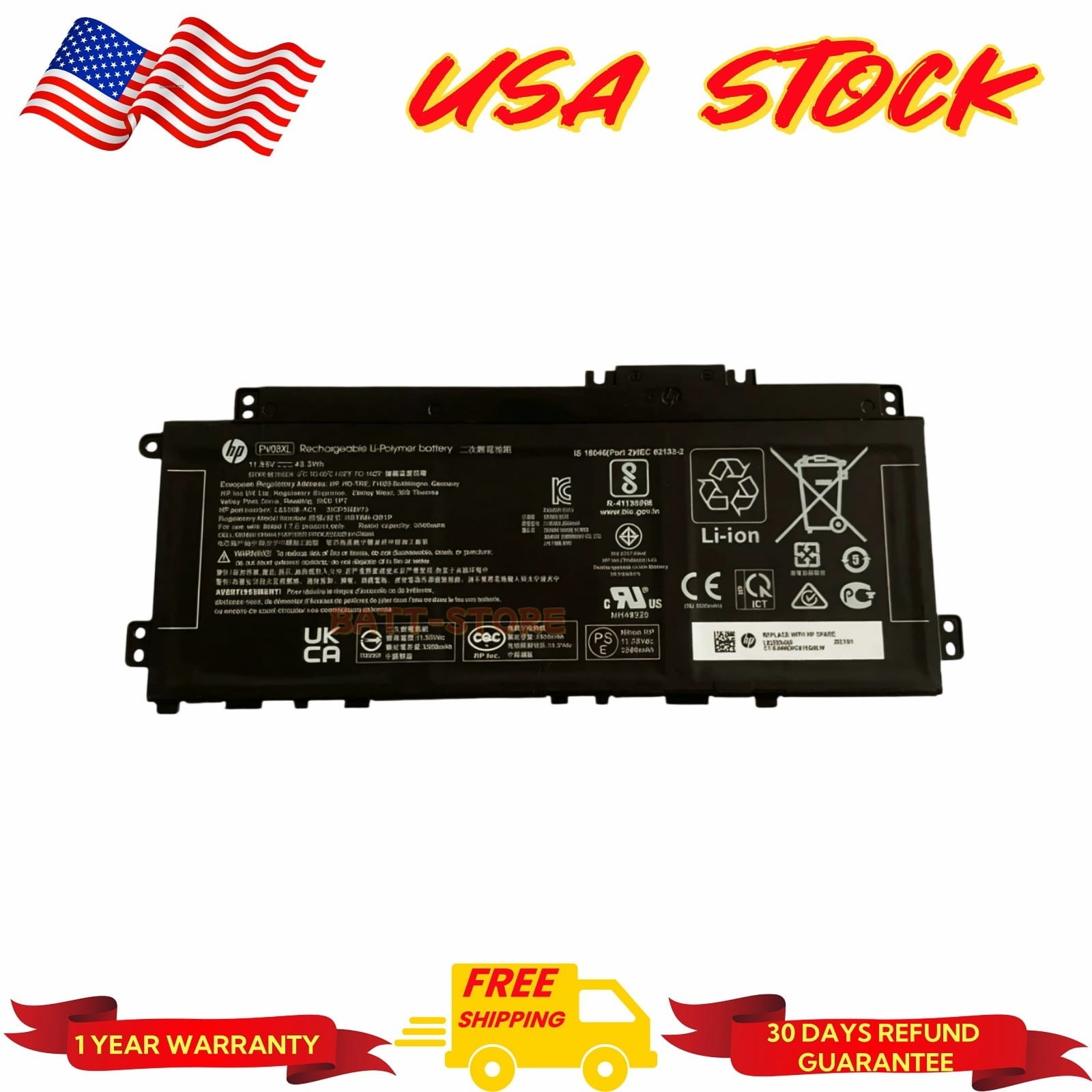 PV03XL PP03XL Genuine OEM Battery For HP Pavilion x360 13‑BB 14‑DV 43.3Wh