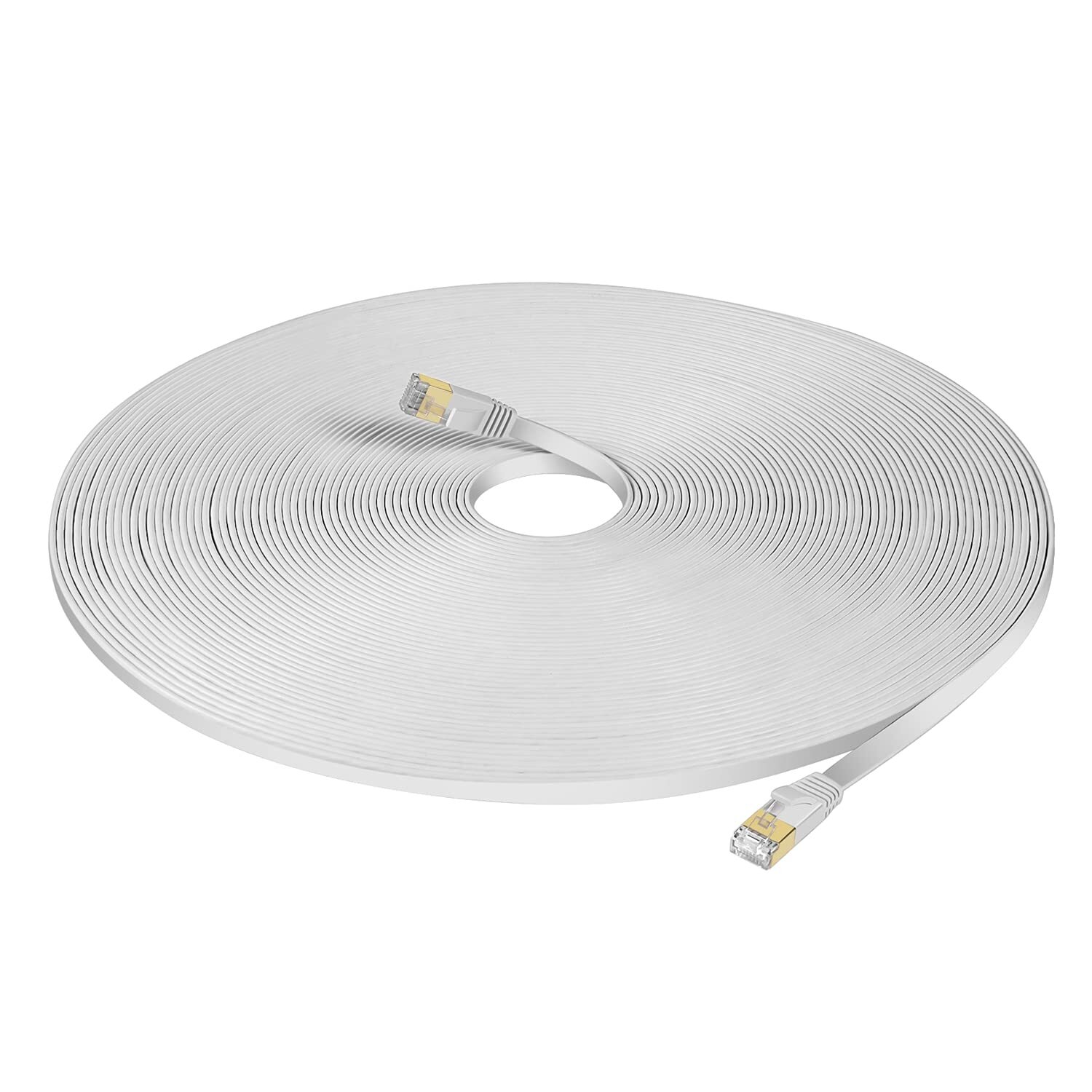 100 Foot Flat Cat 7 Cable - White cable with Gold Connector Cat6 Cat7 NEW THIN