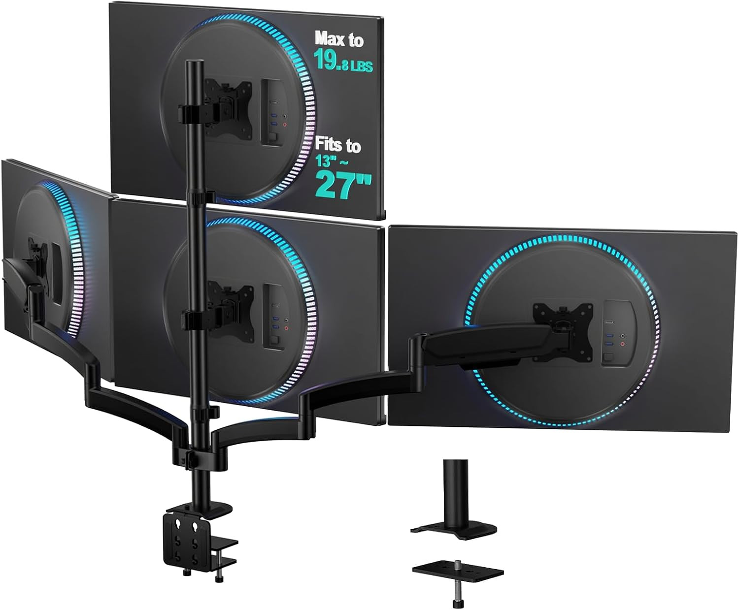 Stacked 4 Monitor Mount for 13-27 Inch Screens, 19.8 Lbs per Arm