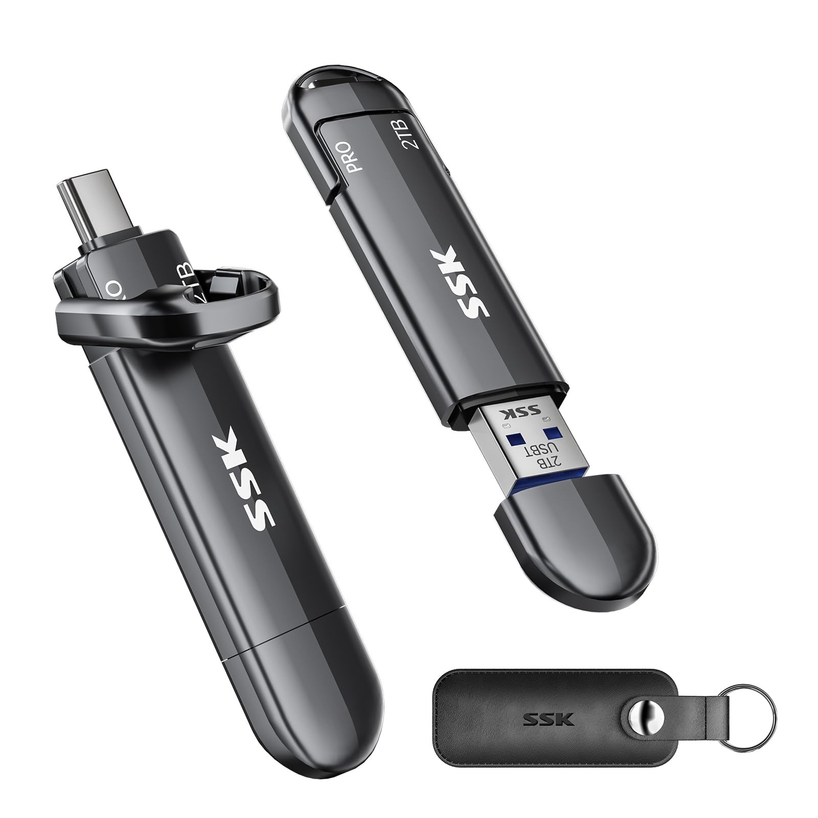 SSK 2TB USB Flash Drive SSD External Thumb Drive Dual USBC+A Up to 1000MB/s