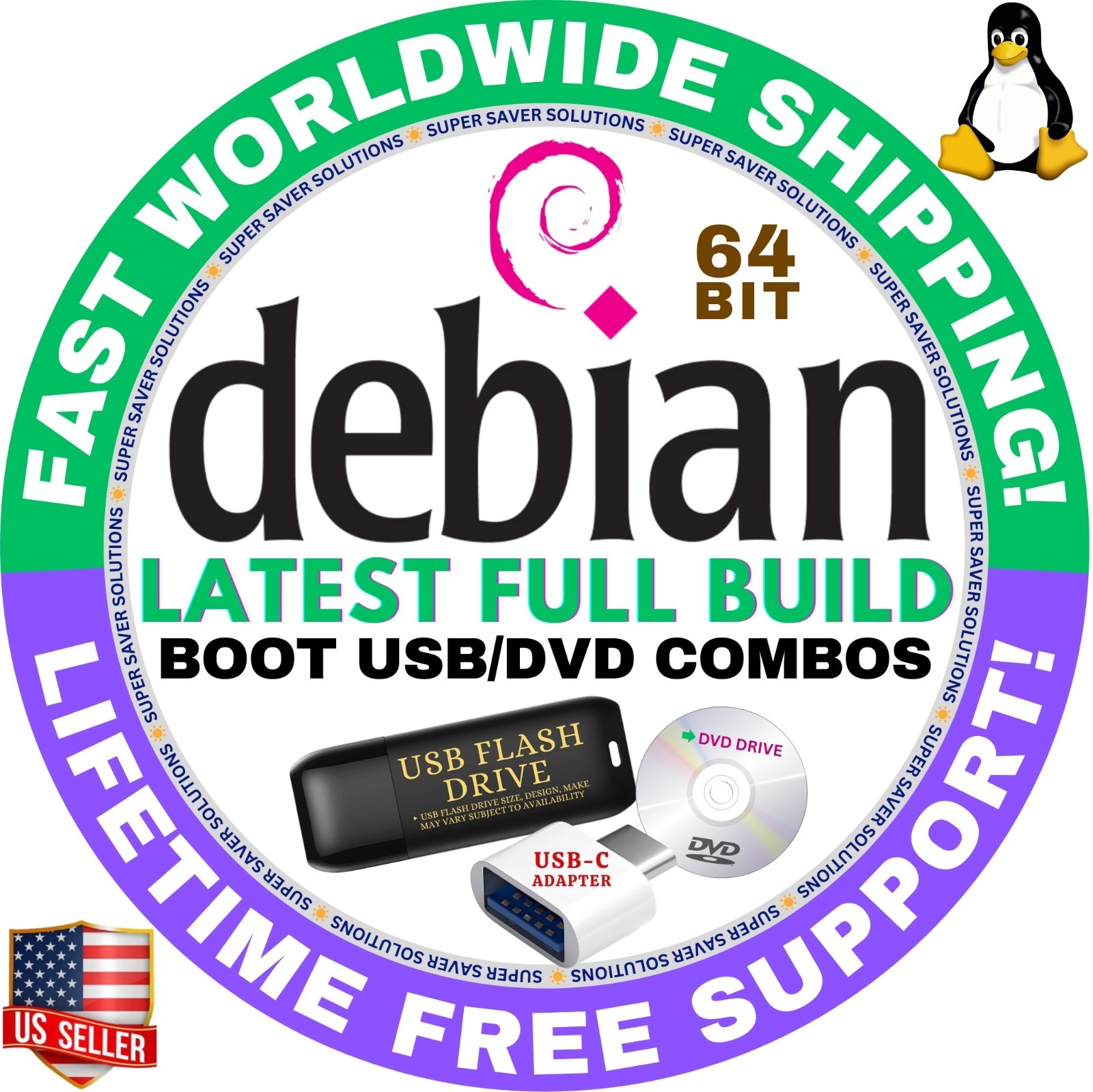 DEBIAN 13 LINUX OS LATEST DVD/USB COMBO, CINNAMON, XFCE, MATE, GNOME, KDE