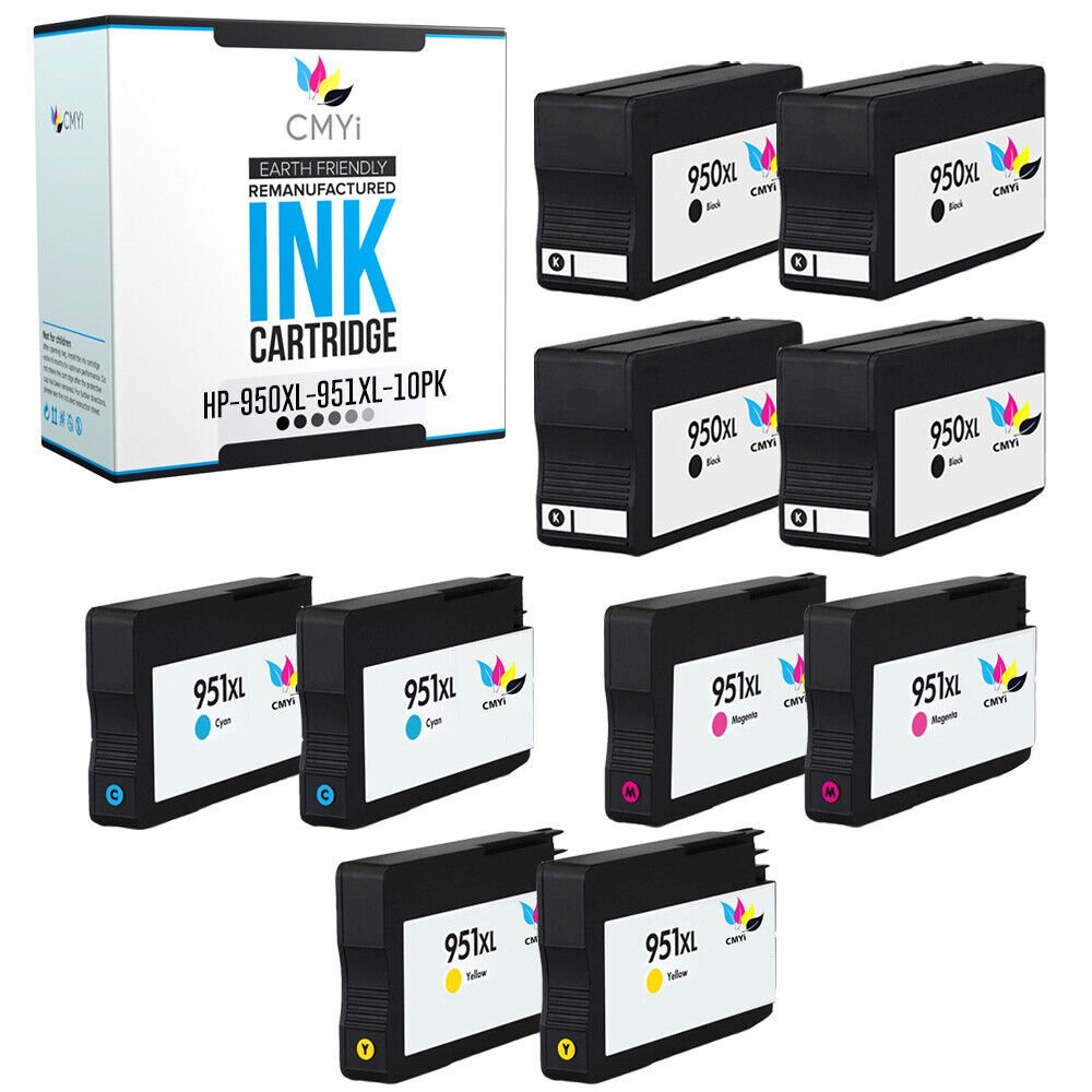 10 PK Ink Cartridges for HP 950XL 951XL 4 BK 2 CMY Cartridge Combo Pack