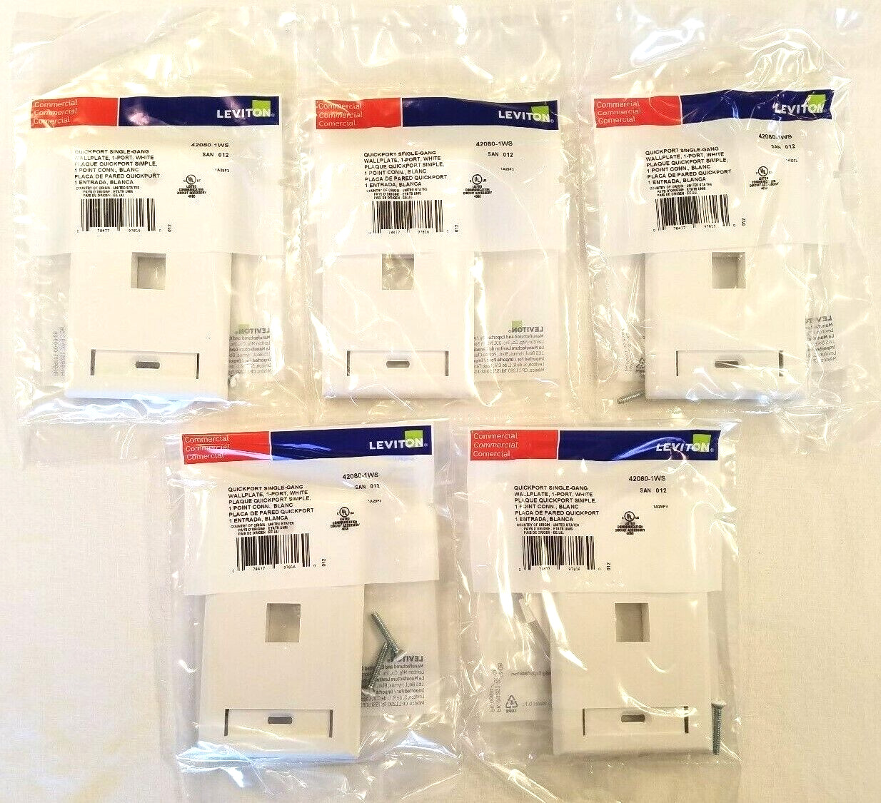 42080-1WS 1-Port 1-Gang QuickPort Wallplate with ID Window - White - 5 PACK