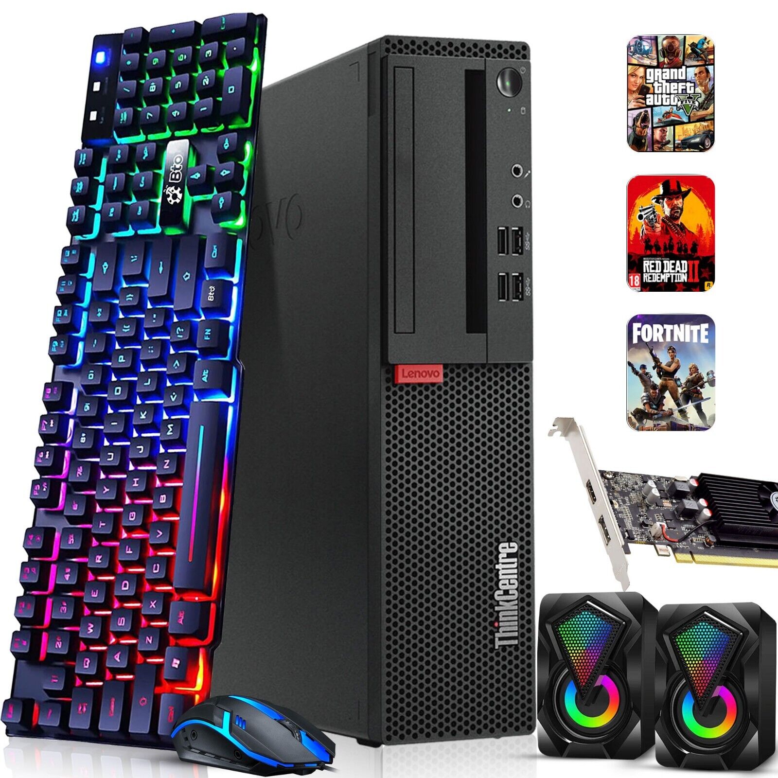 Lenovo SFF RGB Desktop Gaming PC i5-8th 64GB 2TB SSD 2TB NVIDIA GTX 1050ti Win11