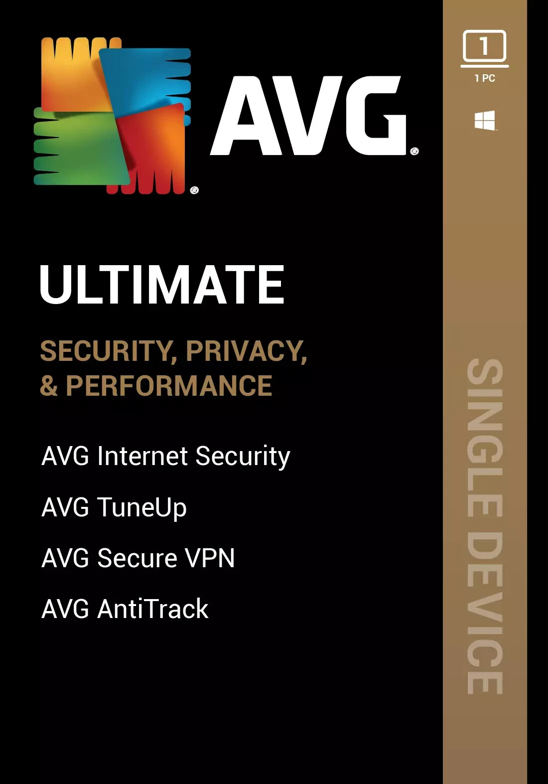 AVG Ultimate 2026 1 Device 1 Year Antivirus + AVG Secure VPN & AVG TuneUp Email