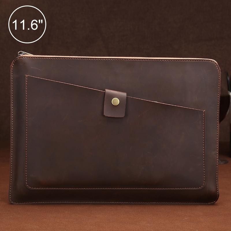 11.6 Inch Genuine Leather Laptop Tablet Zipper Bag