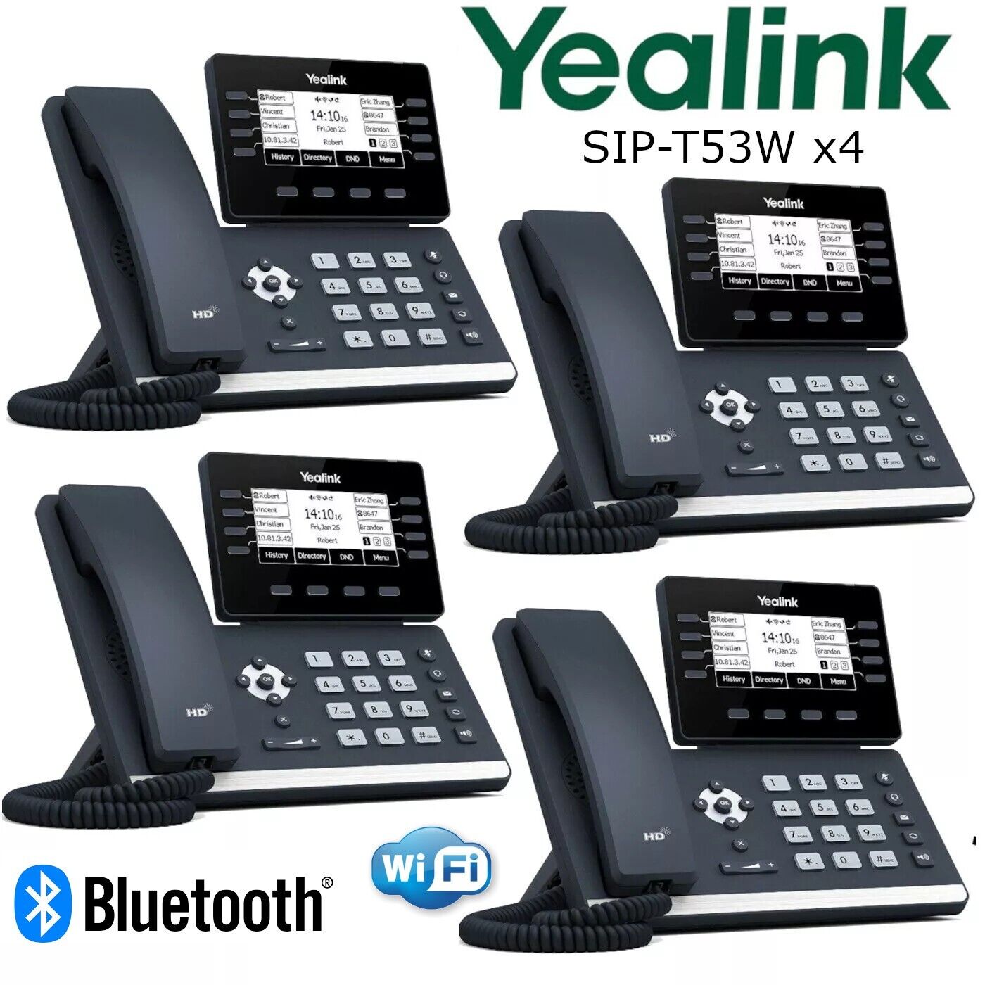 4 Pack Lot Yealink SIP-T53W Prime Business Phone T53W Entry Level Bluetooth WiFi