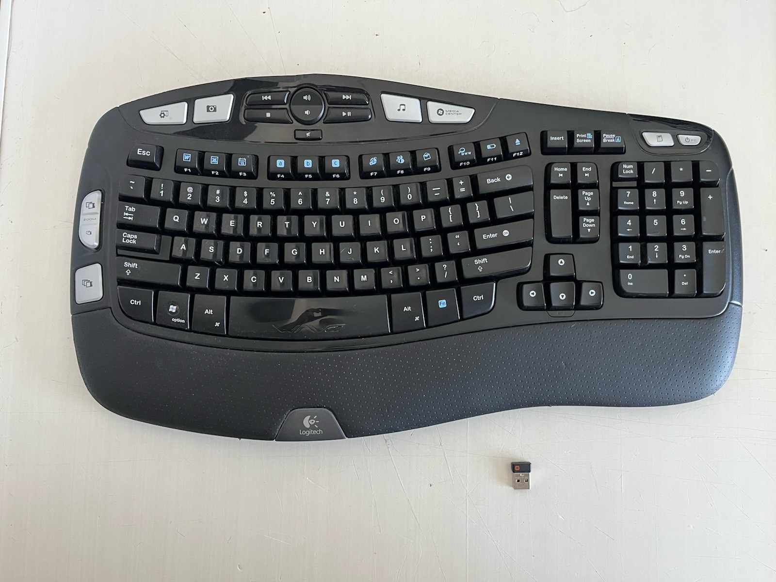 Logitech K350 Comfort Wave Wireless Keyboard with USB Dongle Tested Working