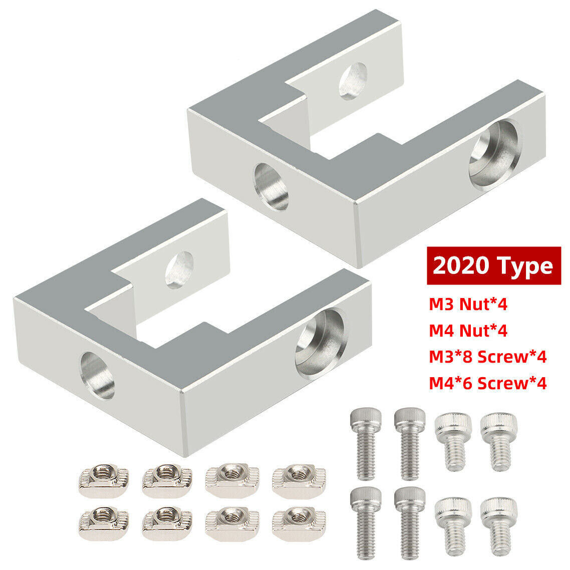 2Set/Lot 2020/2040 Aluminum Profile Fixed Block MGN12 Linear Guide Rail w/ Screw