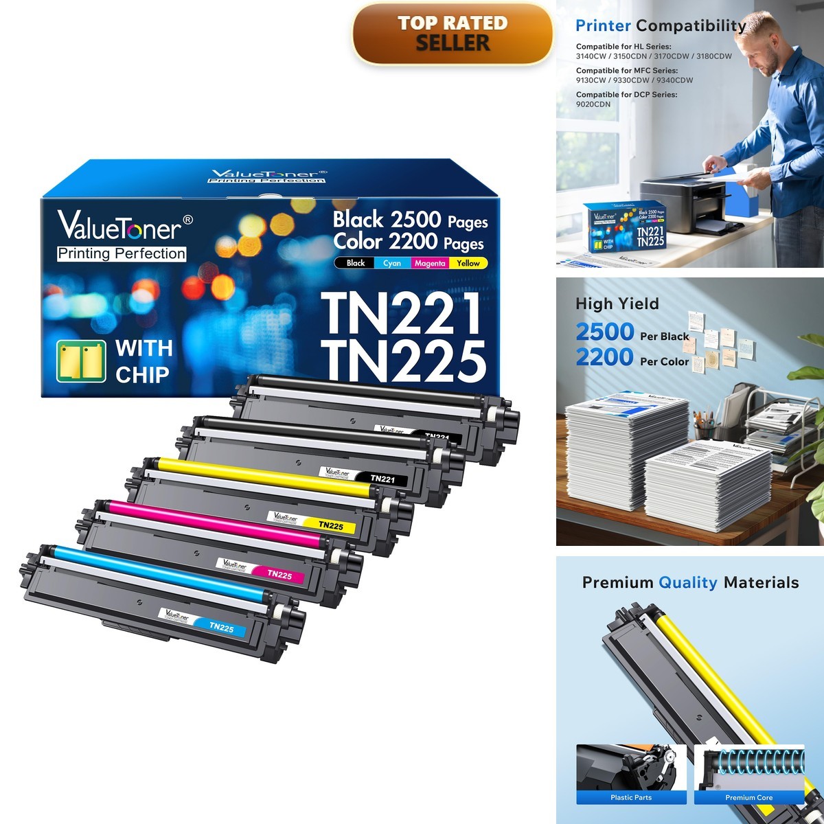 Valuetoner TN221 TN225 Toner Cartridge for Brother