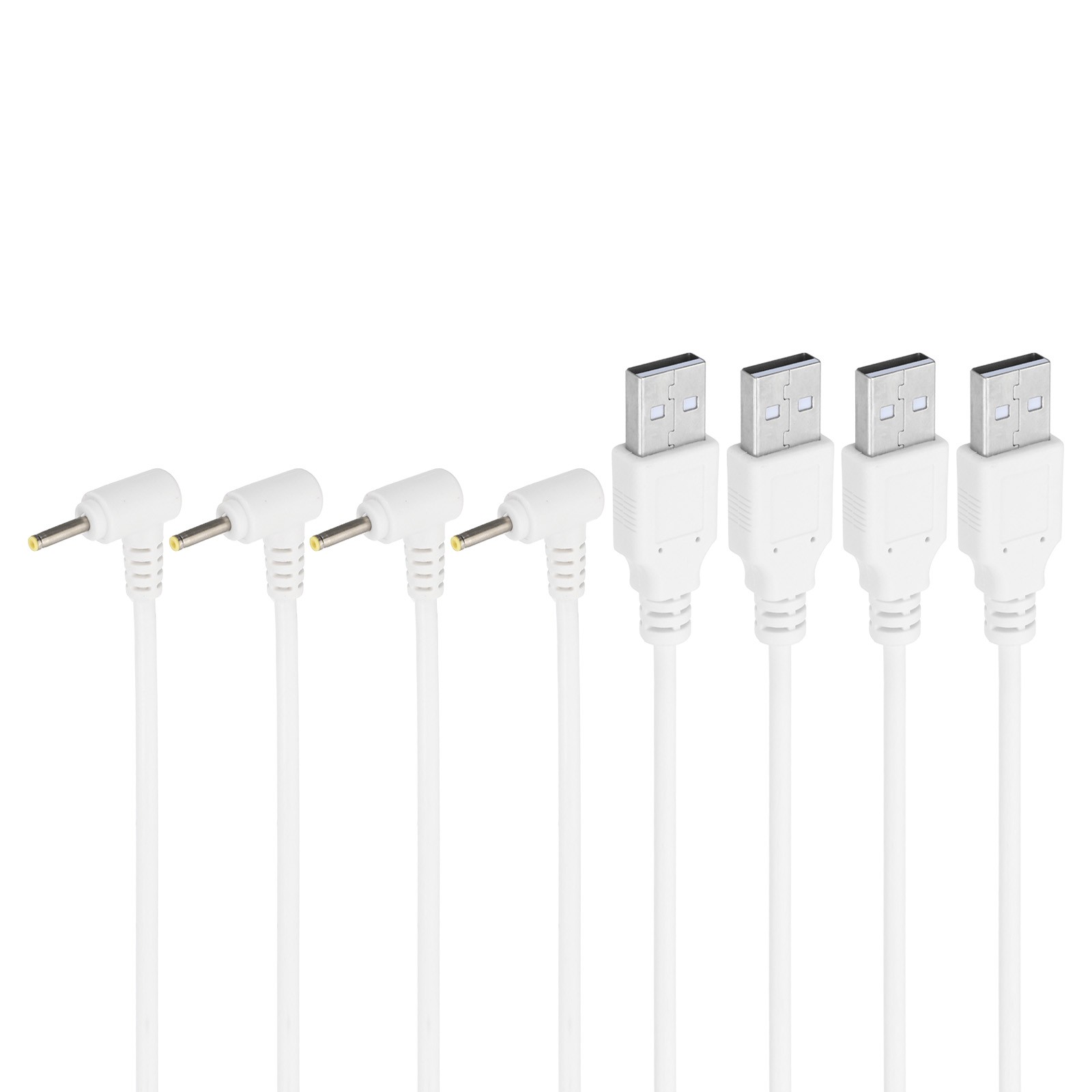 4 Pcs USB to DC 5.5x2.5mm Barrel Jack Power Charger Connector Cables, White