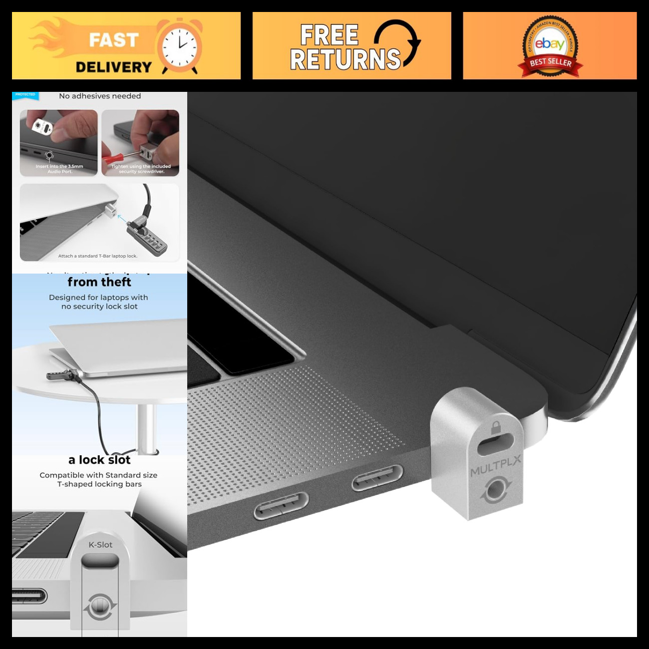 Universal Laptop Lock Adapter | Security Slot for Laptops & MacBooks | T-Shaped