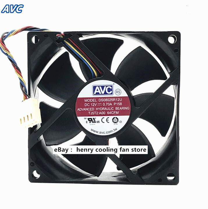 AVC Fan DS08025R12U DC12V 0.7A 80*80*25MM 4pin For CPU /Case/ Server Cooling Fan