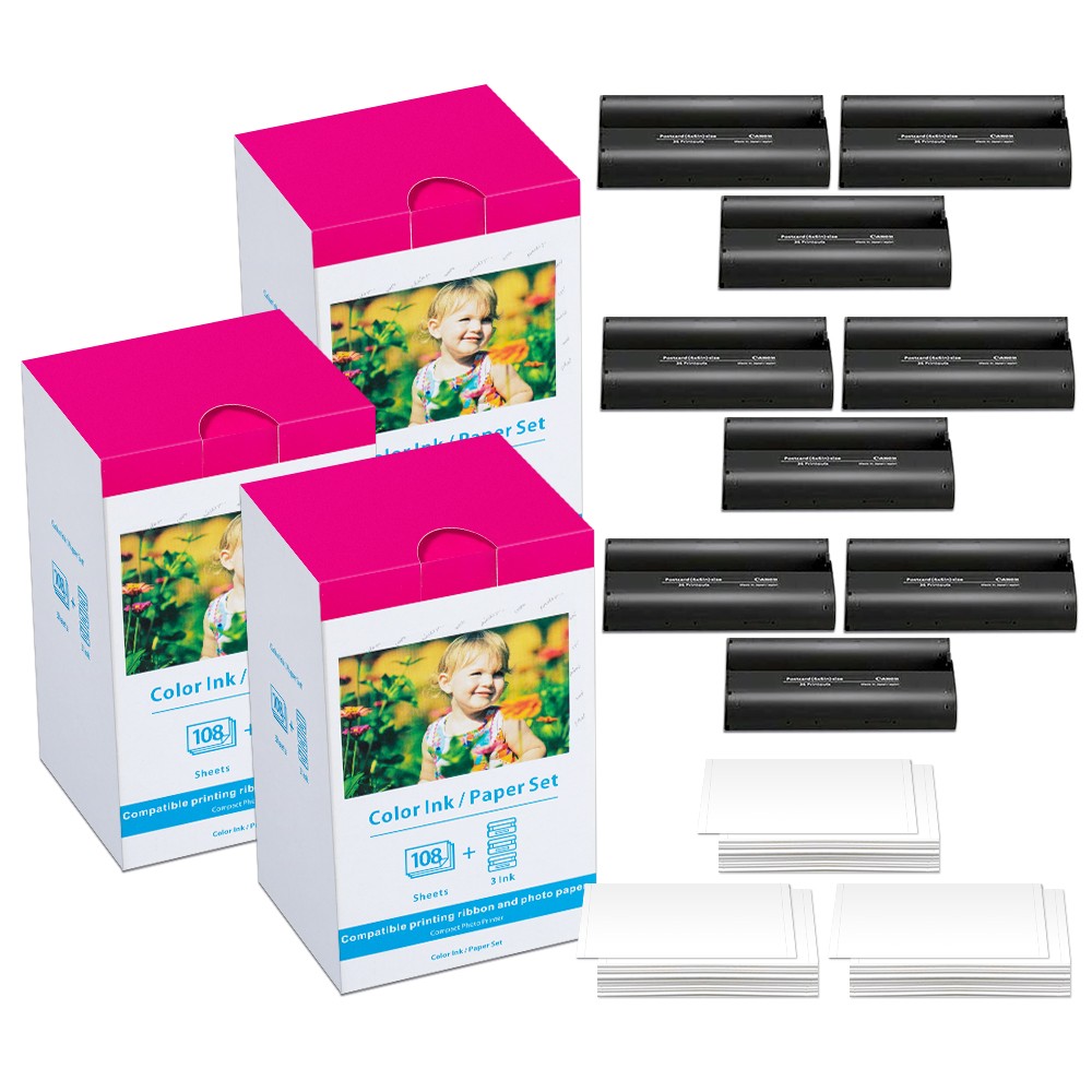 Canon Selphy CP1300 CP1200 4x6 108 shts Color Ink Paper Set KP-108IN Lot