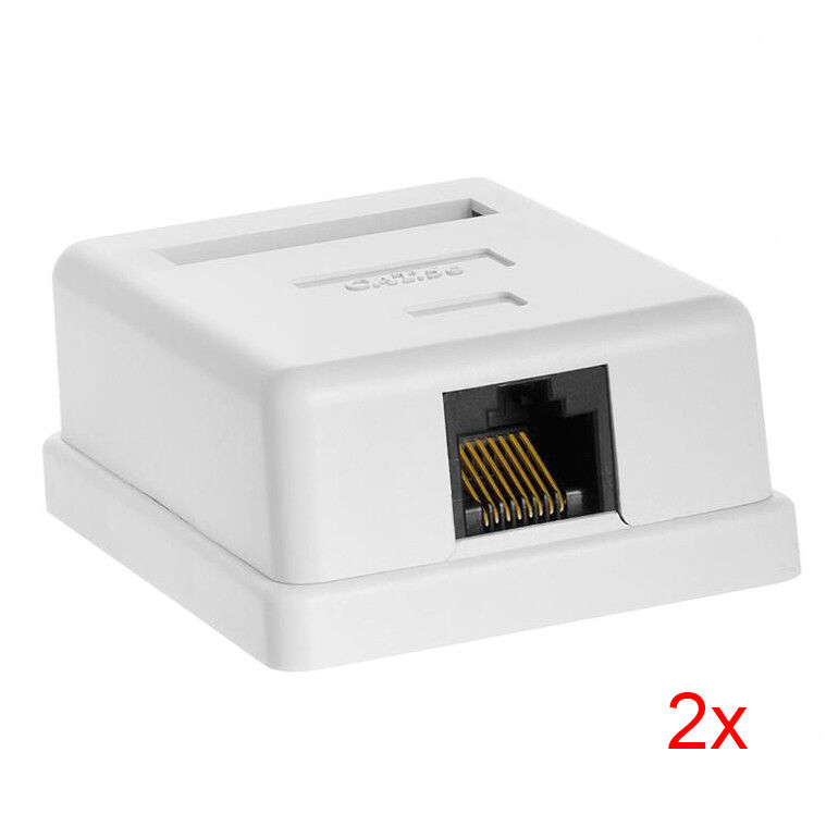 2pcs 1-Port Single-Port Cat5e RJ45 Ethernet Surface Mount Box w/ Keystone Jack 
