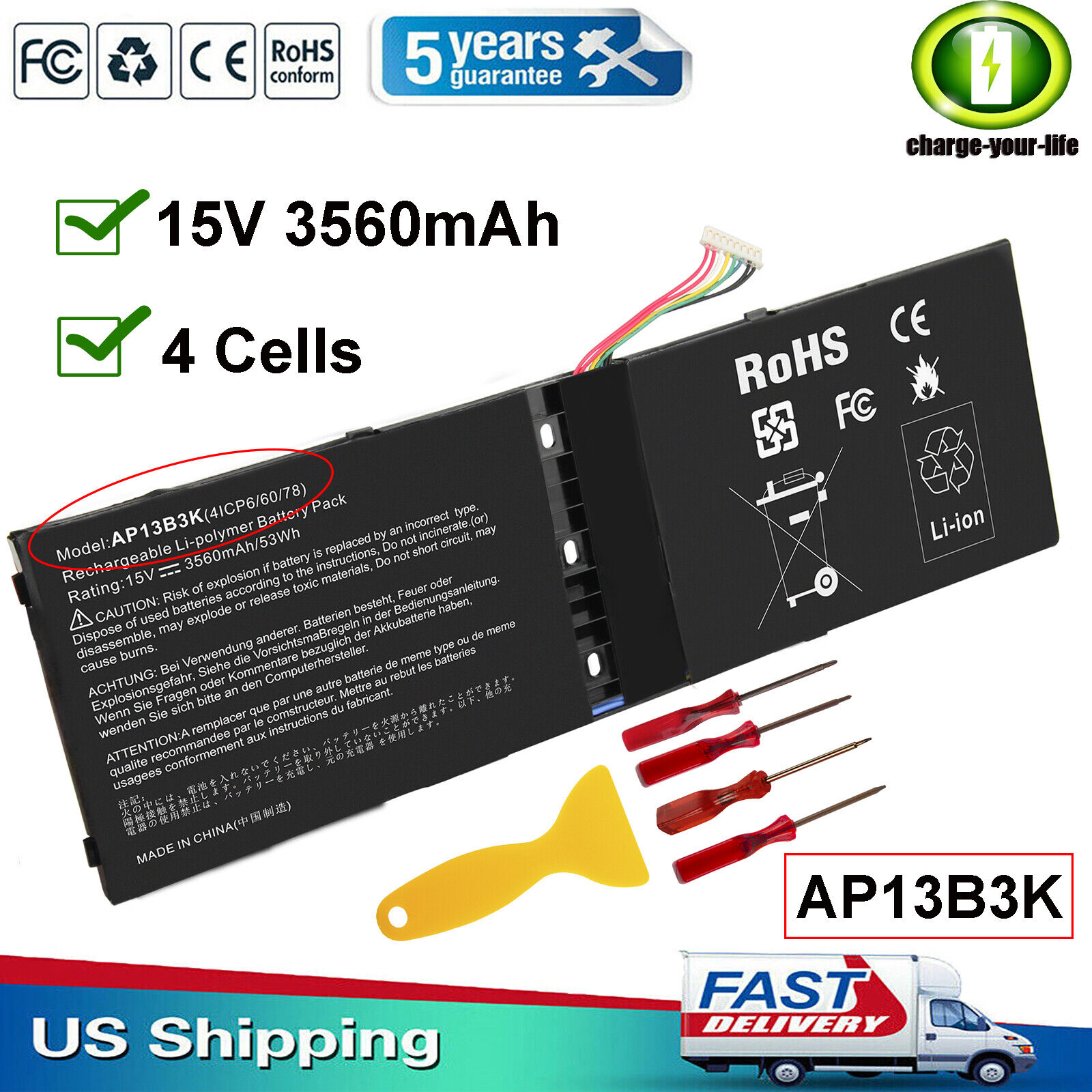 AP13B3K AP13B8K Battery for Acer Aspire V5-472 V5-472G V5-473 V5-572 V5-573 FAST