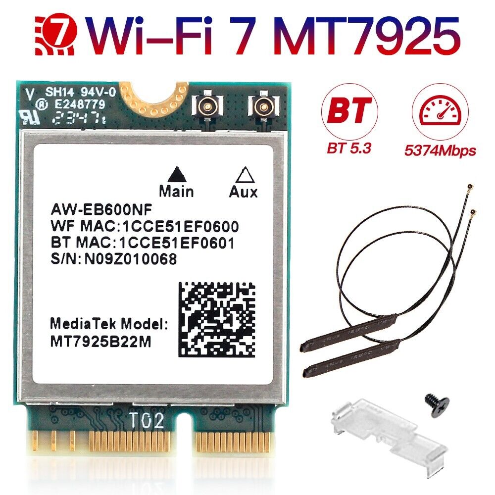 M.2 NGFF WiFi 7 Card MT7925 Tri-Band WiFi Bluetooth Card with Internal Antennas