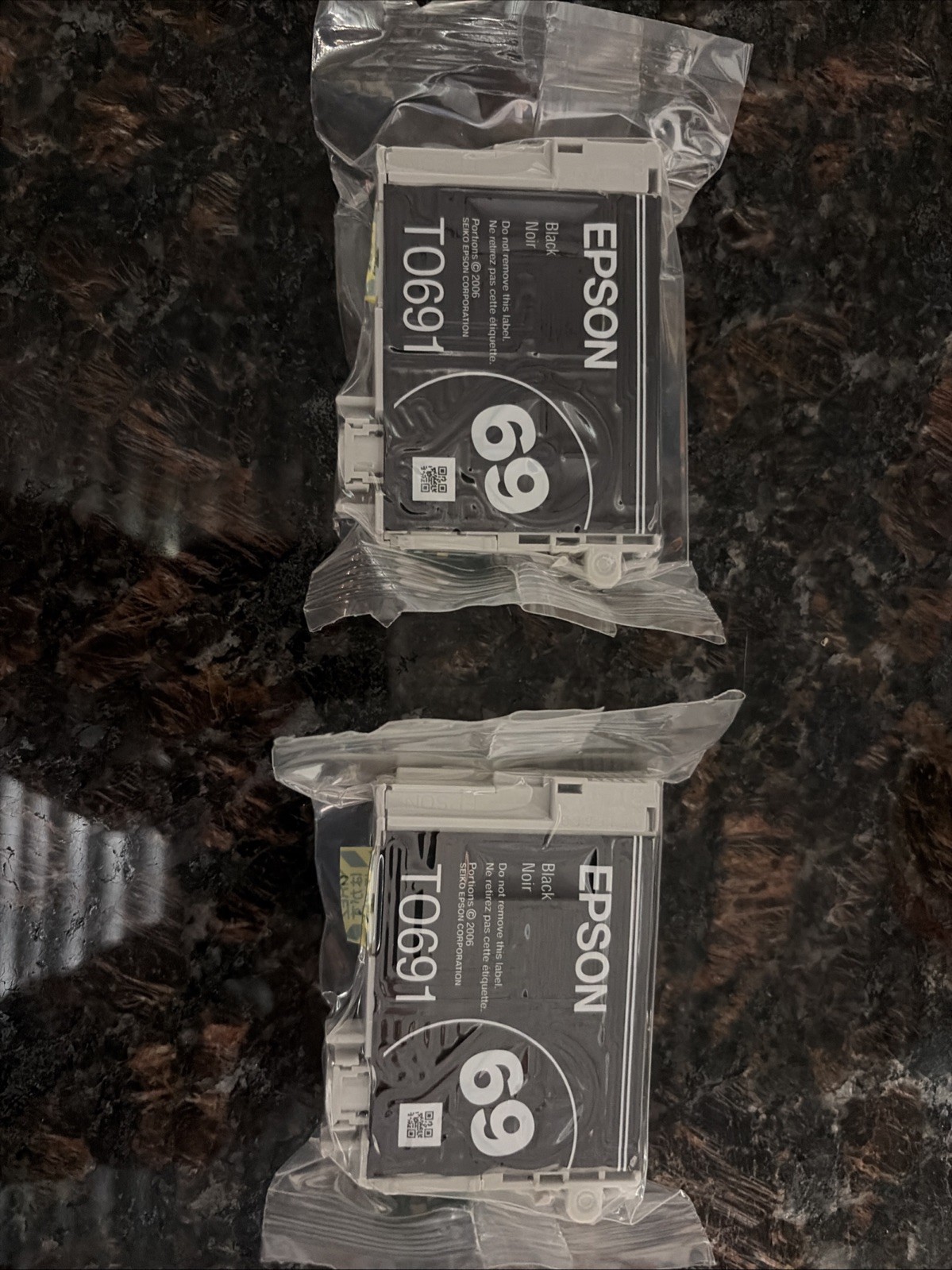 Two Genuine Epson 69 TO691 & Reman Black Ink Cartridges ( Brand New )