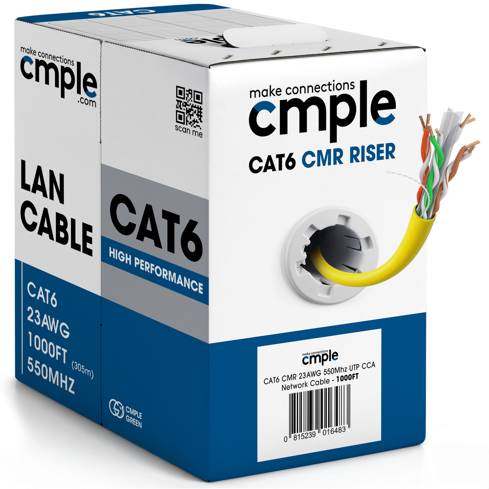 Cat6 Riser Ethernet Cable 1000ft CMR 23AWG Solid UTP 550MHz Bulk Network Cable