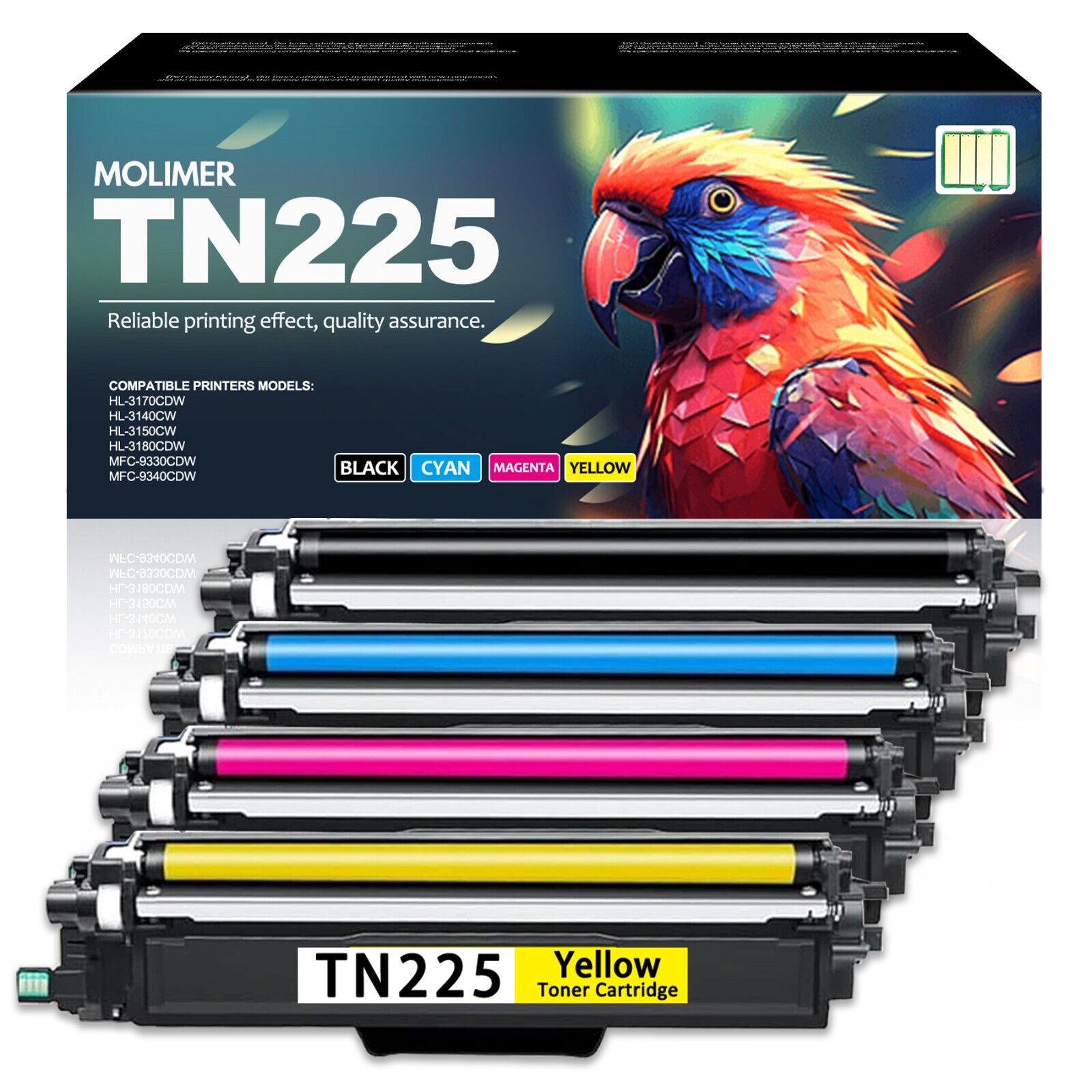 High Yield TN225 Toner Replacement for Brother TN225 MFC 9340cdw(2BK/1C/1M/1Y)