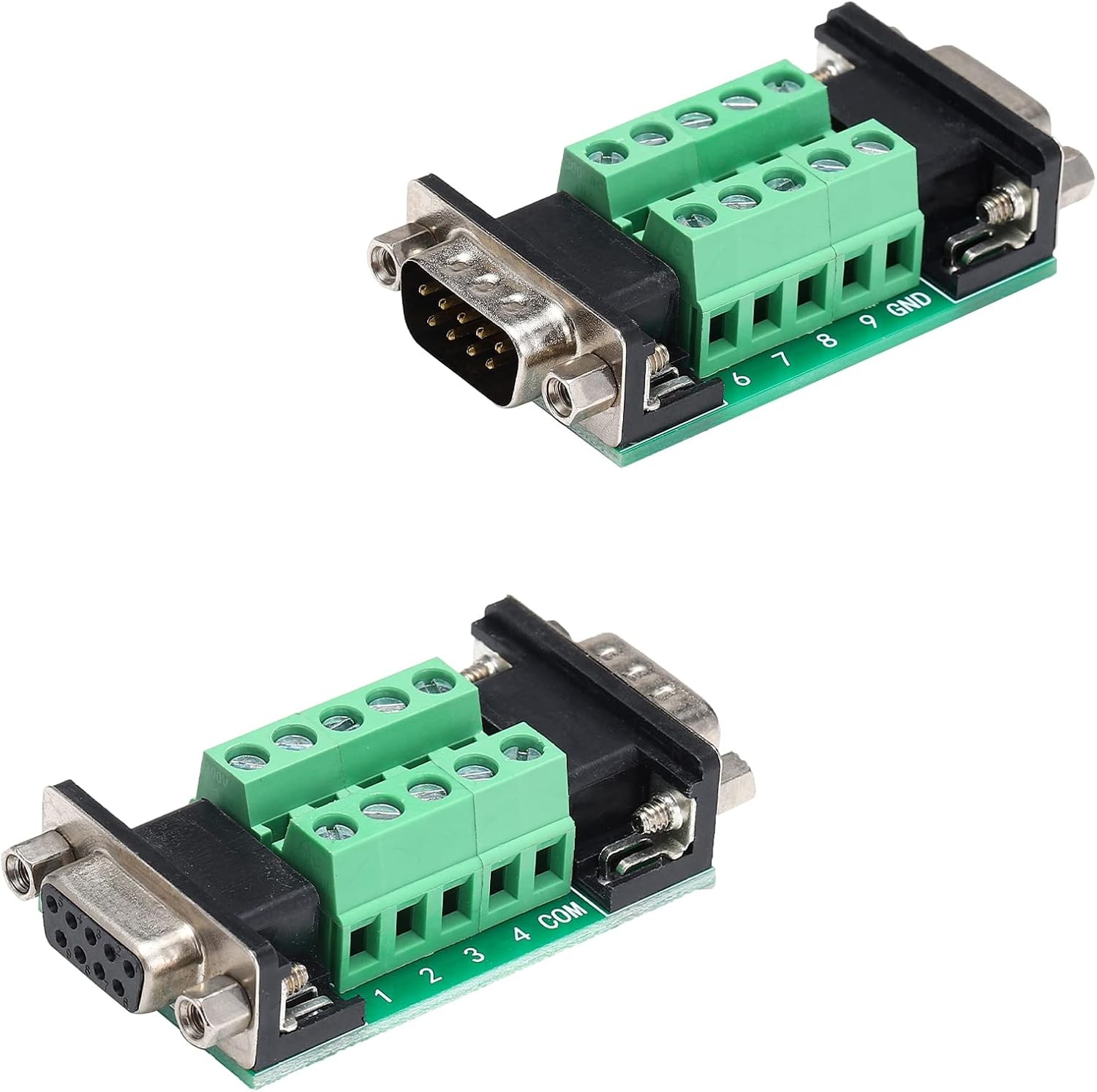 2pcs DB9 Male to Female Terminal Breakout Board RS232 D-SUB Serial to 9pin Po...