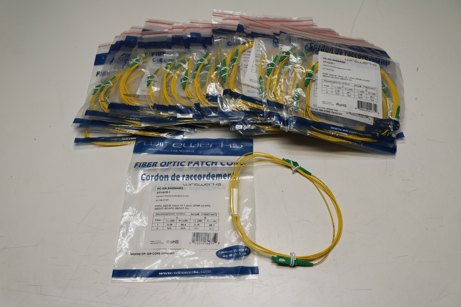 50x Lot 3m 10' Fiber Optic Patch Cable Singlemode Simplex Fiber OFNR LC/APC