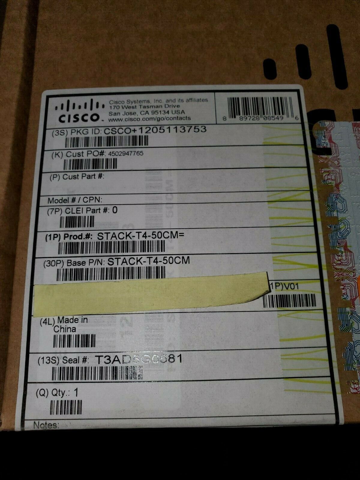 Nob Cisco STACK-T4-50CM Type 3 Stacking Cable 50 CM