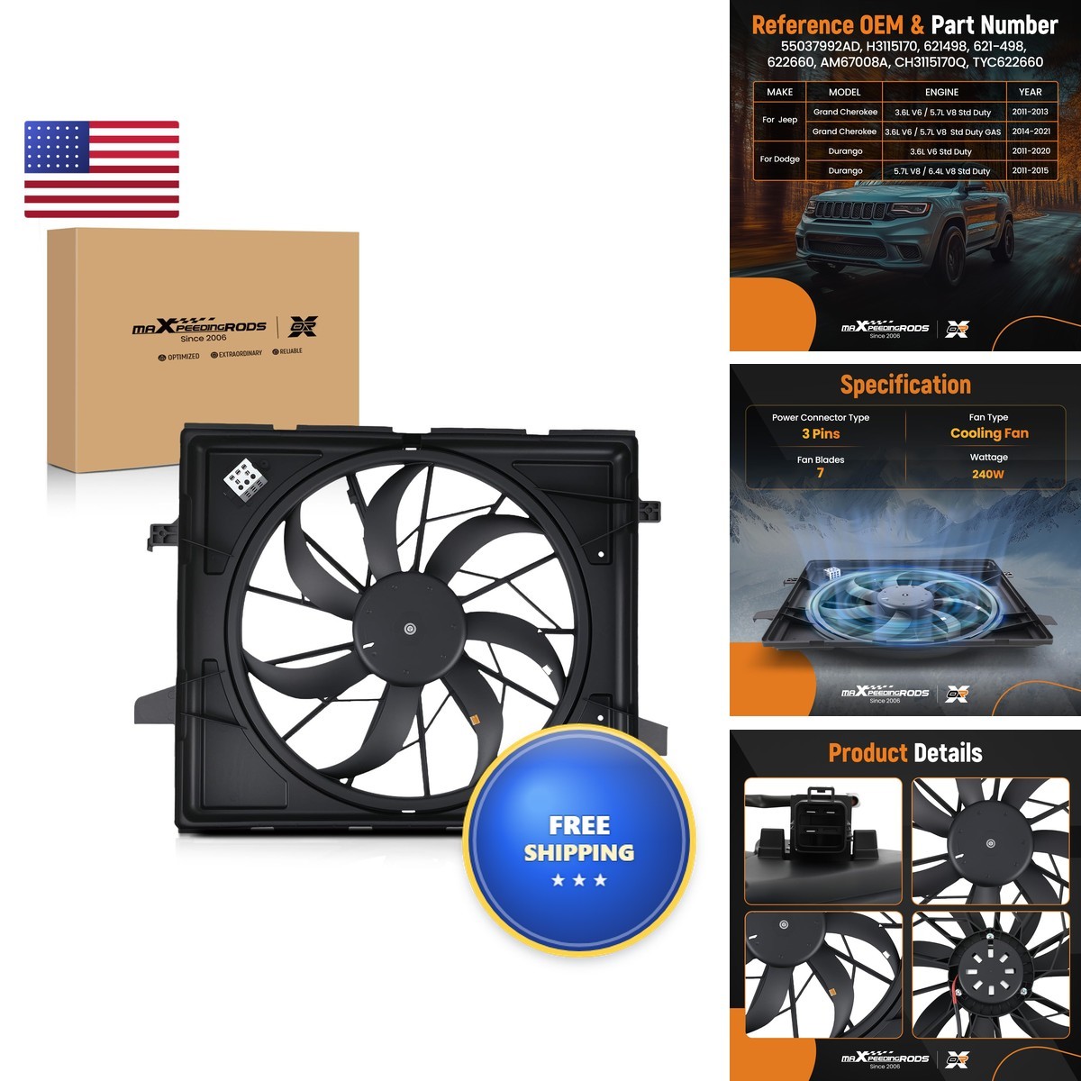 maXpeedingrods Engine Radiator Cooling Fan for Jeep Grand Cherokee