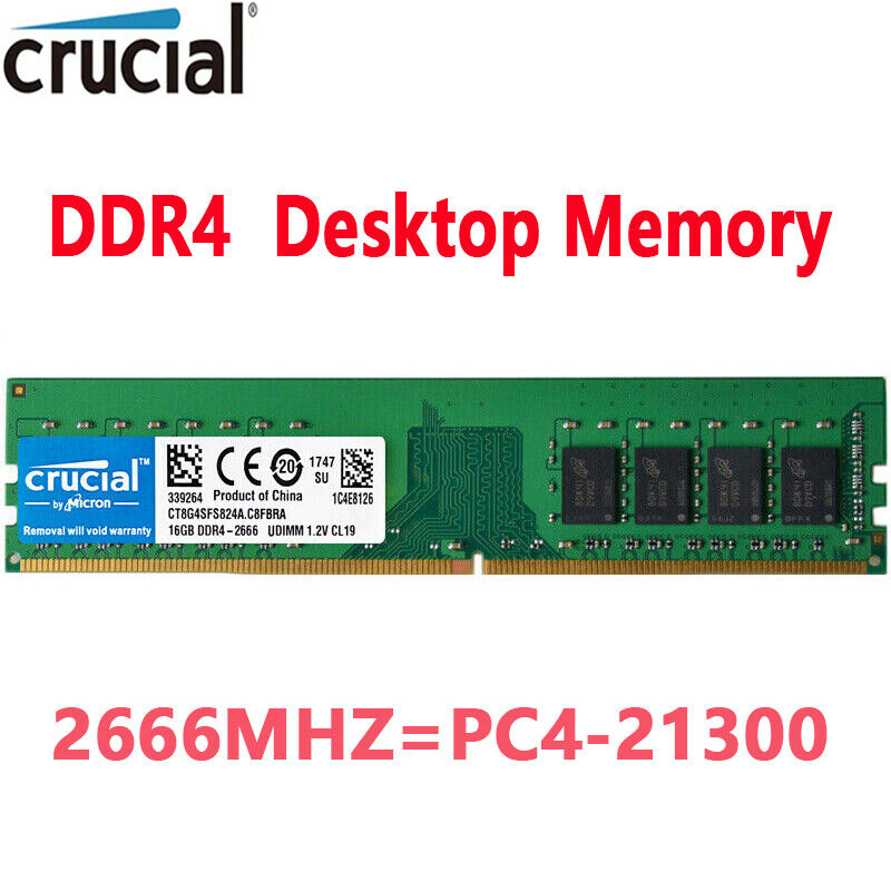 Crucial DDR4 16GB 2666 Mhz PC4-21300 288pins Desktop Memory Dimm Ram 1 X 16GB
