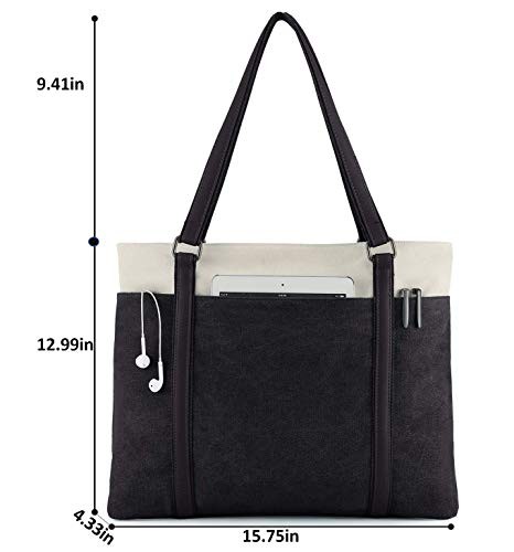 WXNOW WOMEN LAPTOP TOTE BAG CANVAS HANDBAG PURSE SHOULDER BAG - BLACK