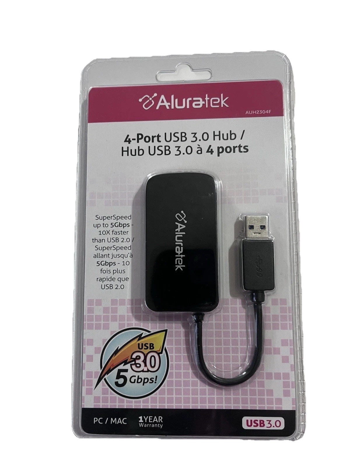 Aluratek 4 Port USB 3.0 Hub - New - Factory Sealed