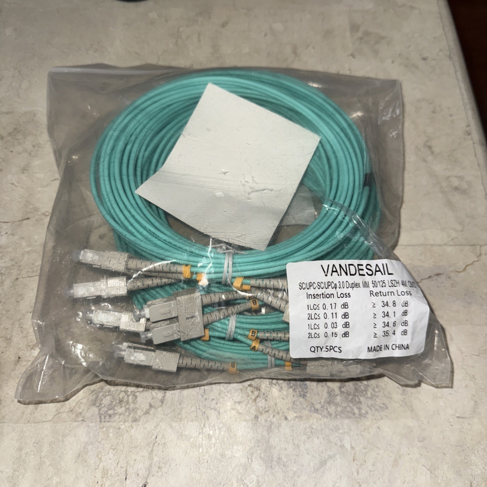 SC to SC Fiber Patch Cable 5 PackOM3 10/40GB Multi Mode Duplex Fiber Jumper-5 pc