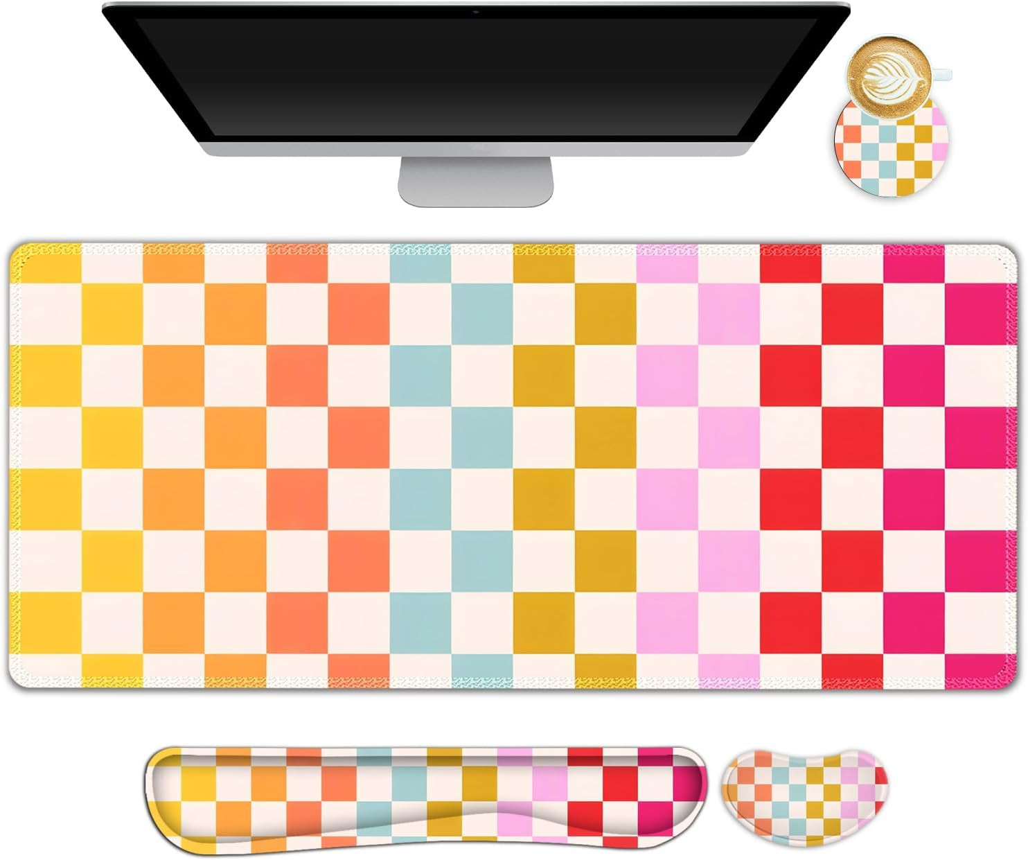 Ergonomic 4-in-1 Gaming Mouse Pad Set with Memory Foam Wrist Rest - Colorful Des