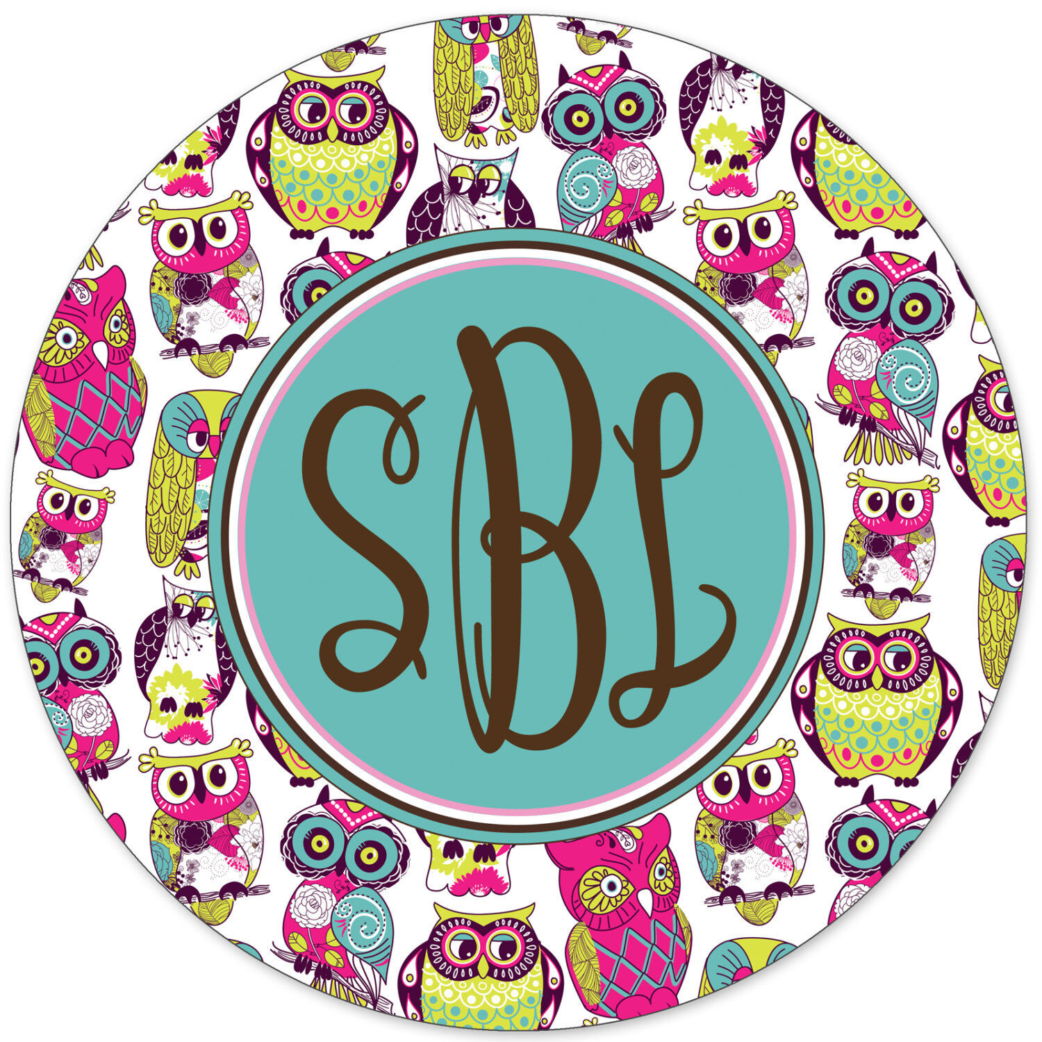 Monogrammed Mouse Pad - Cute Pink Blue Owls Personalized Custom Gift Monogram