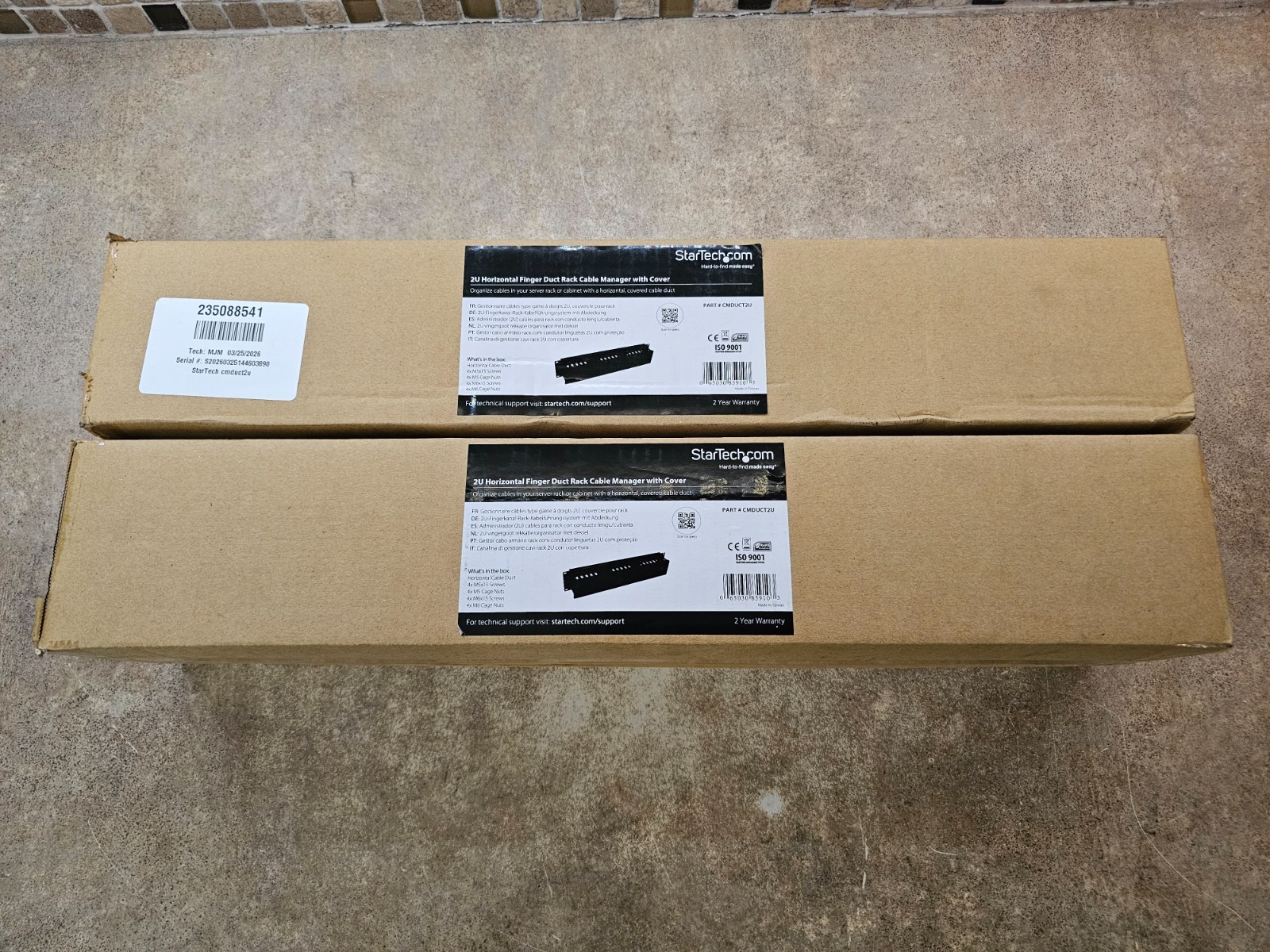 LOT OF 2 StarTech CMDUCT2U Horizontal Finger Rack Cable Manager