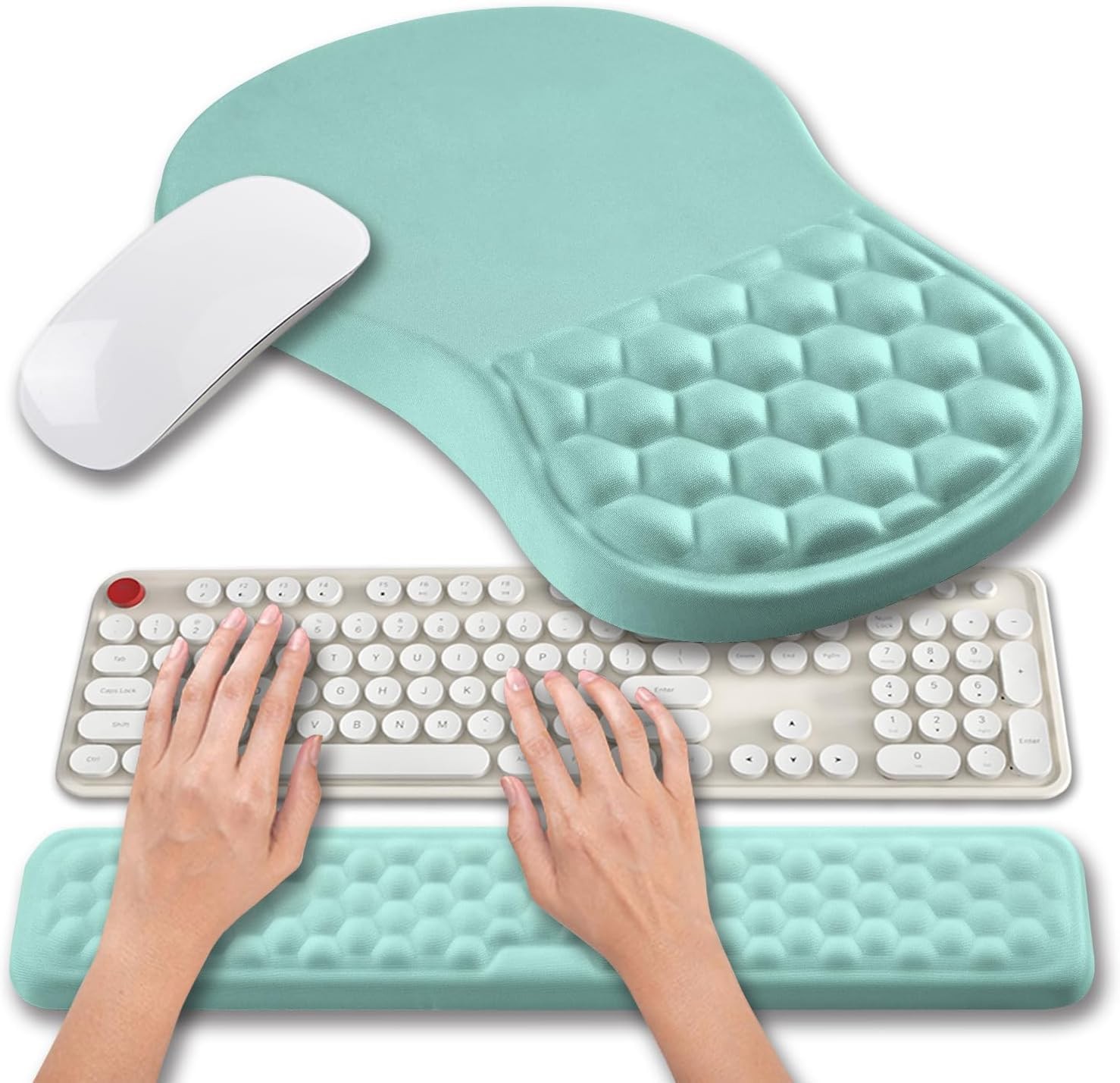 Light Blue 2 In 1 Ergonomic Mouse Pad Keyboard Wrist Rest Memory Gel Support