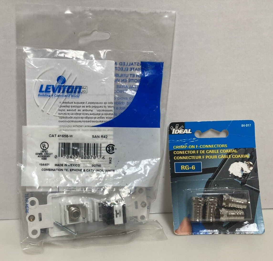 Leviton Combo Phone & CAT 5 Jack White and Ideal F- Connector 4 Pack New