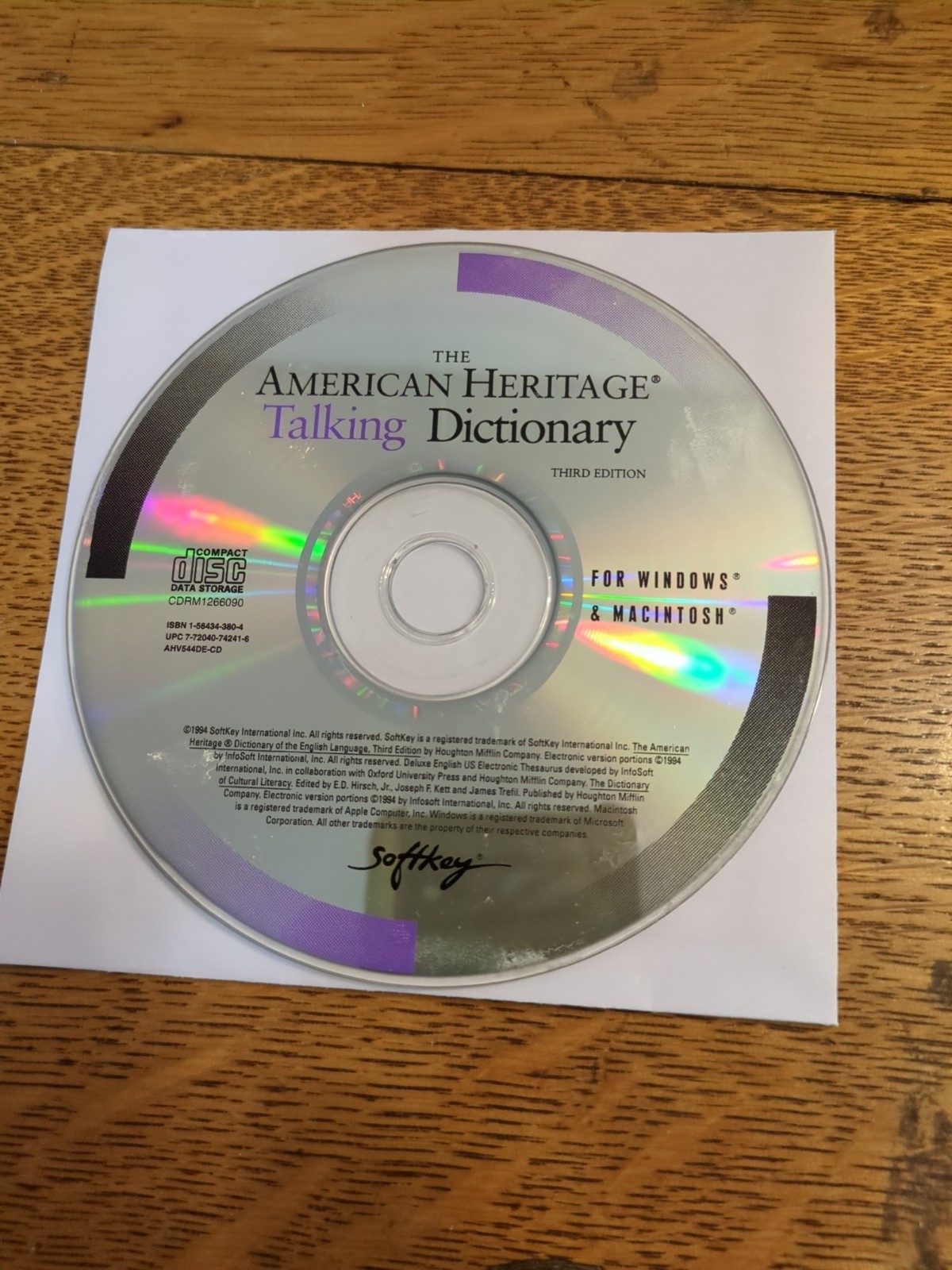 Classic Pc Software - The American Heritage - Talking Dictionary disc only 